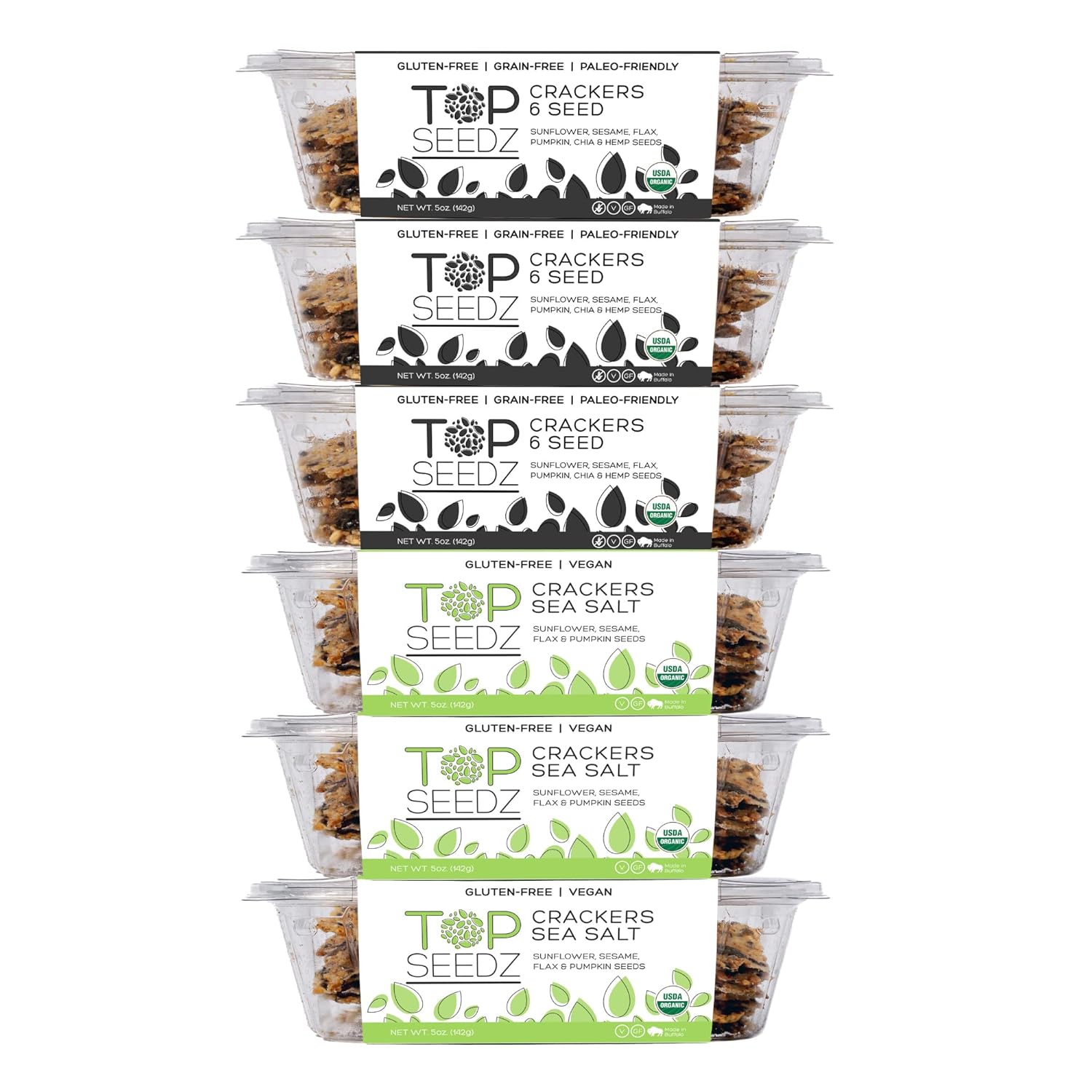 Top Seedz Certified Organic Gluten Free Sea Salt & 6 Seed Crackers 6-Pack 5 Ounces Healthy Vegan Crackers with Plant Based Protein Made of Sunflower, Flax, Sesame and Pumpkin Seed Top Seedz Certified Organic Gluten Free Sea Salt & 6 Seed Crackers | 6-Pack | 5 Ounces | Healthy Vegan Crackers with Plant Based Protein | Made of Sunflower, Flax, Sesame and Pumpkin Seed