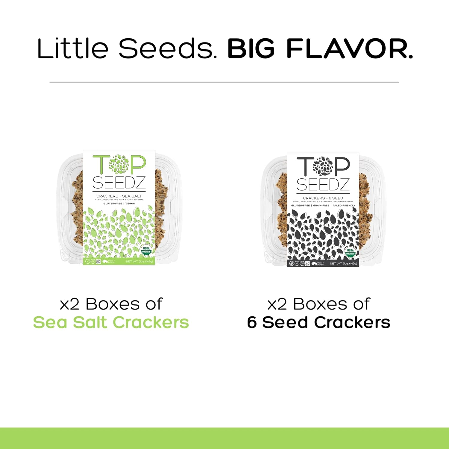 Top Seedz Certified Organic Gluten Free Sea Salt & 6 Seed Crackers 6-Pack 5 Ounces Healthy Vegan Crackers with Plant Based Protein Made of Sunflower, Flax, Sesame and Pumpkin Seed1