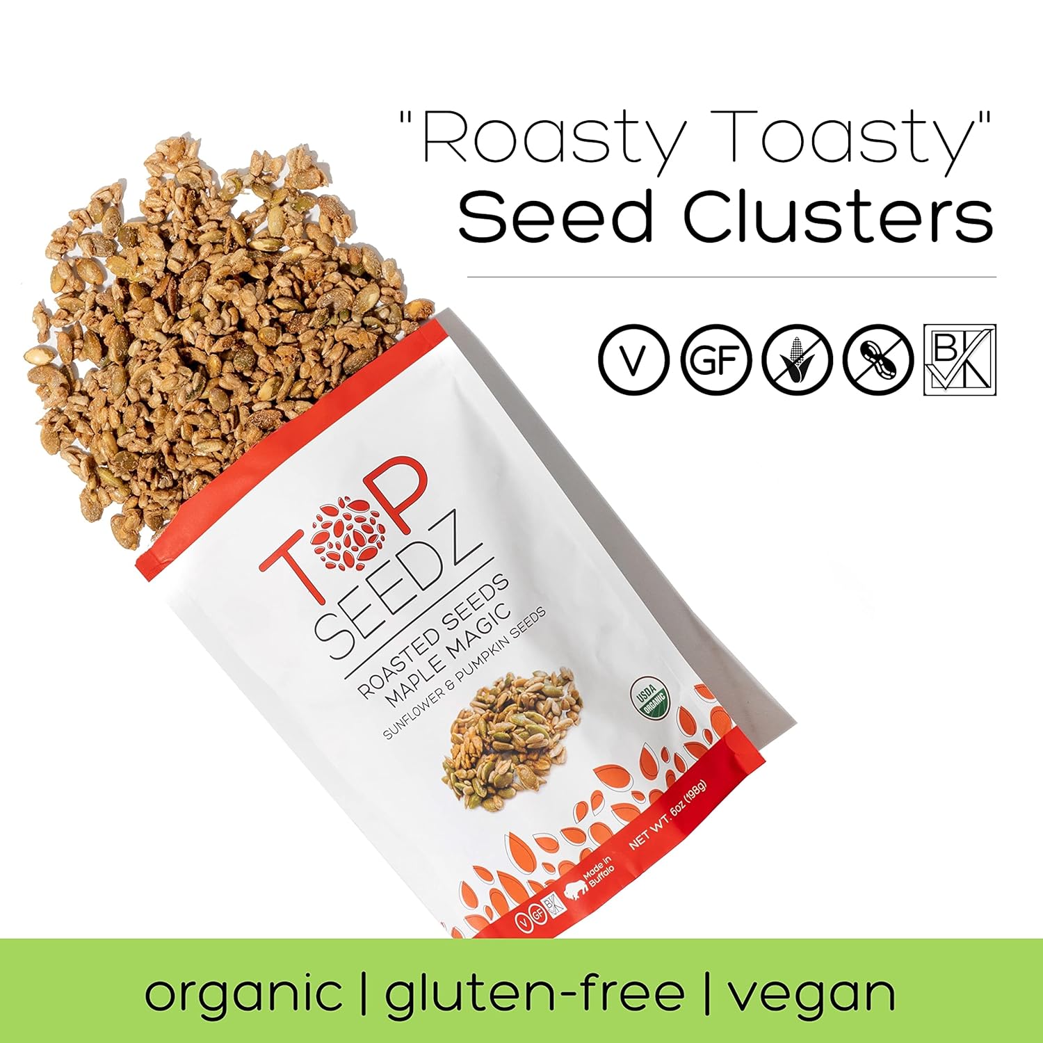 Top Seedz Deluxe Organic Gluten Free Vegan Seed Crackers and Roasted Seeds Bundle 1 Pouch of Maple Magic Roasted Seeds 3 Packs of Sea Salt Crackers 2 Packs of 6-Seed Crackers4