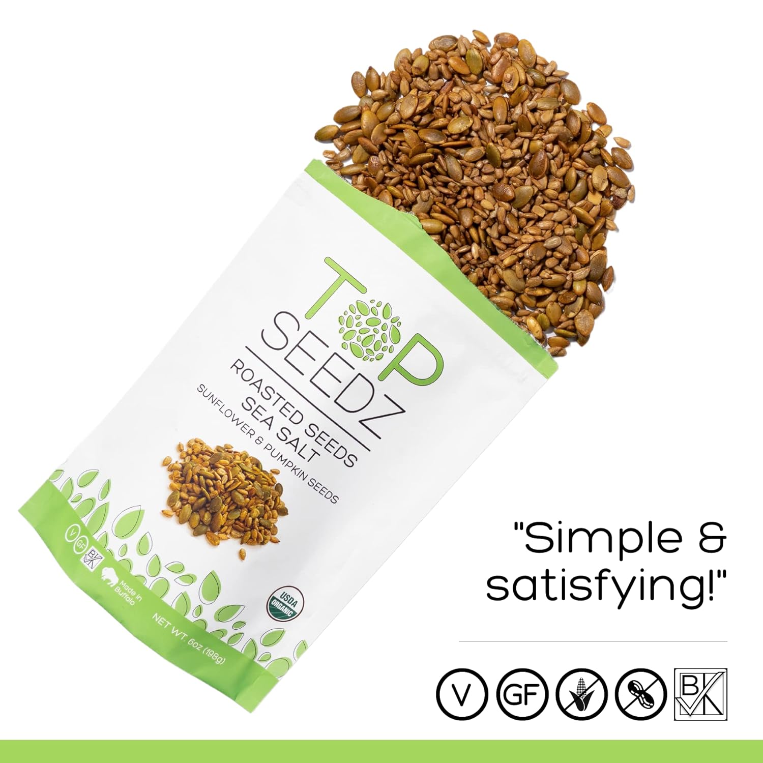 Top Seedz Deluxe Organic Gluten Free Vegan Seed Crackers and Roasted Seeds Bundle 1 Pouch of Sea Salt Roasted Seeds 5 Packs of Sea Salt Crackers56