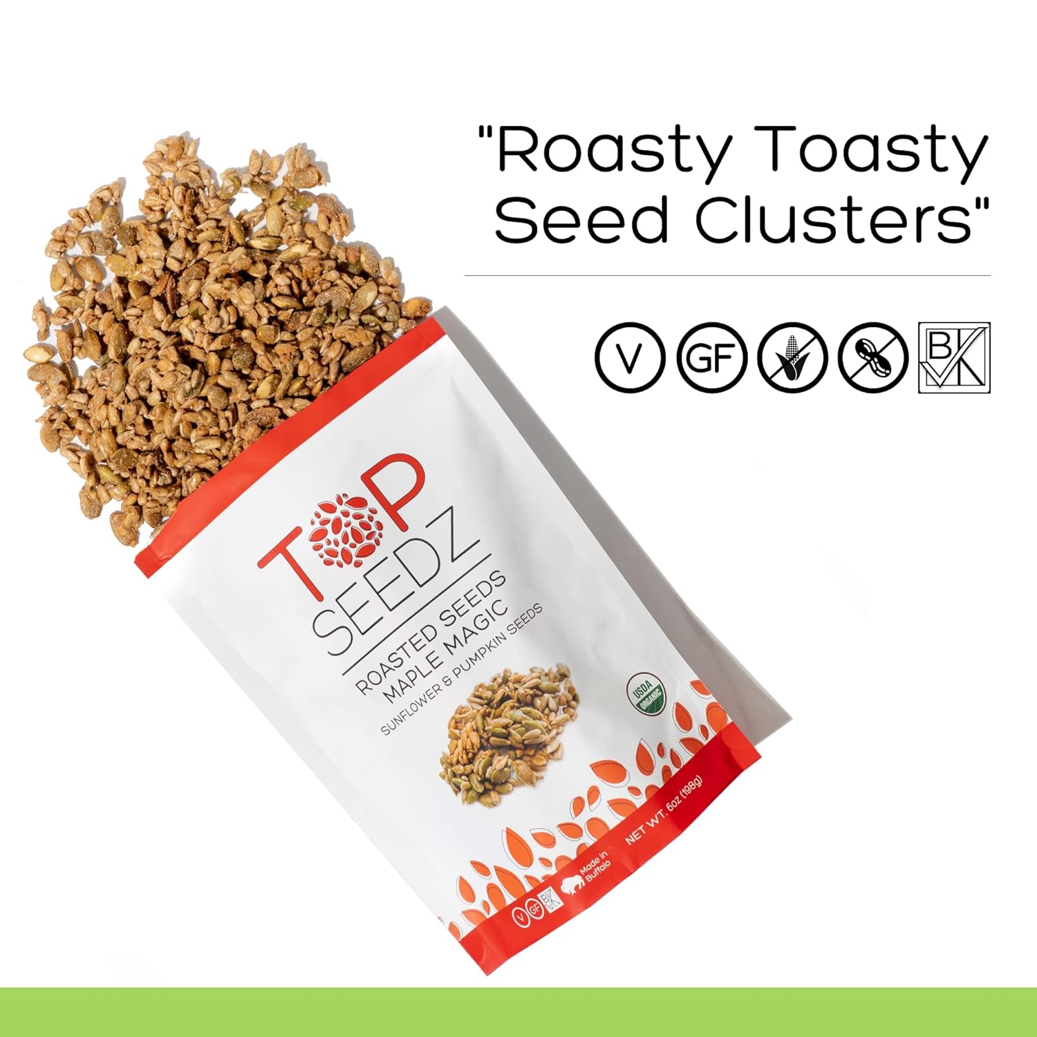 Top Seedz Deluxe Organic Gluten Free Vegan Seed Crackers and Roasted Seeds Bundle 2 Pouches of Maple Magic Roasted Seeds 2 Packs of Sea Salt Crackers 2 Packs of 6-Seed Crackers3