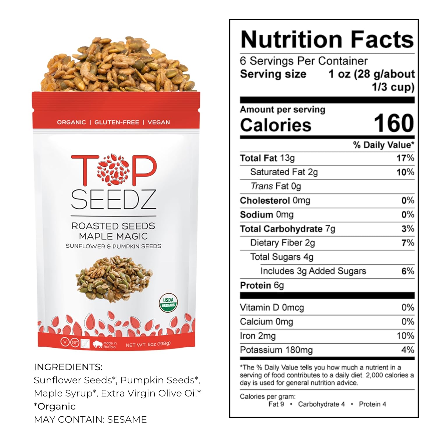 Top Seedz Deluxe Organic Gluten Free Vegan Seed Crackers and Roasted Seeds Bundle 2 Pouches of Maple Magic Roasted Seeds 2 Packs of Sea Salt Crackers 2 Packs of 6-Seed Crackers6