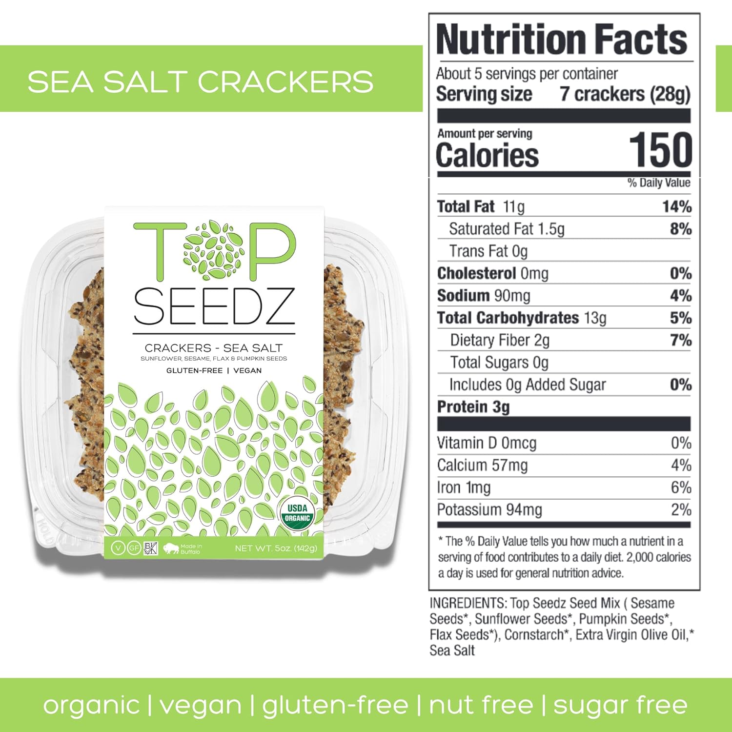 Top Seedz Deluxe Organic Gluten Free Vegan Seed Crackers and Roasted Seeds Bundle 2 Pouches of Maple Magic Roasted Seeds 2 Packs of Sea Salt Crackers 2 Packs of 6-Seed Crackers8