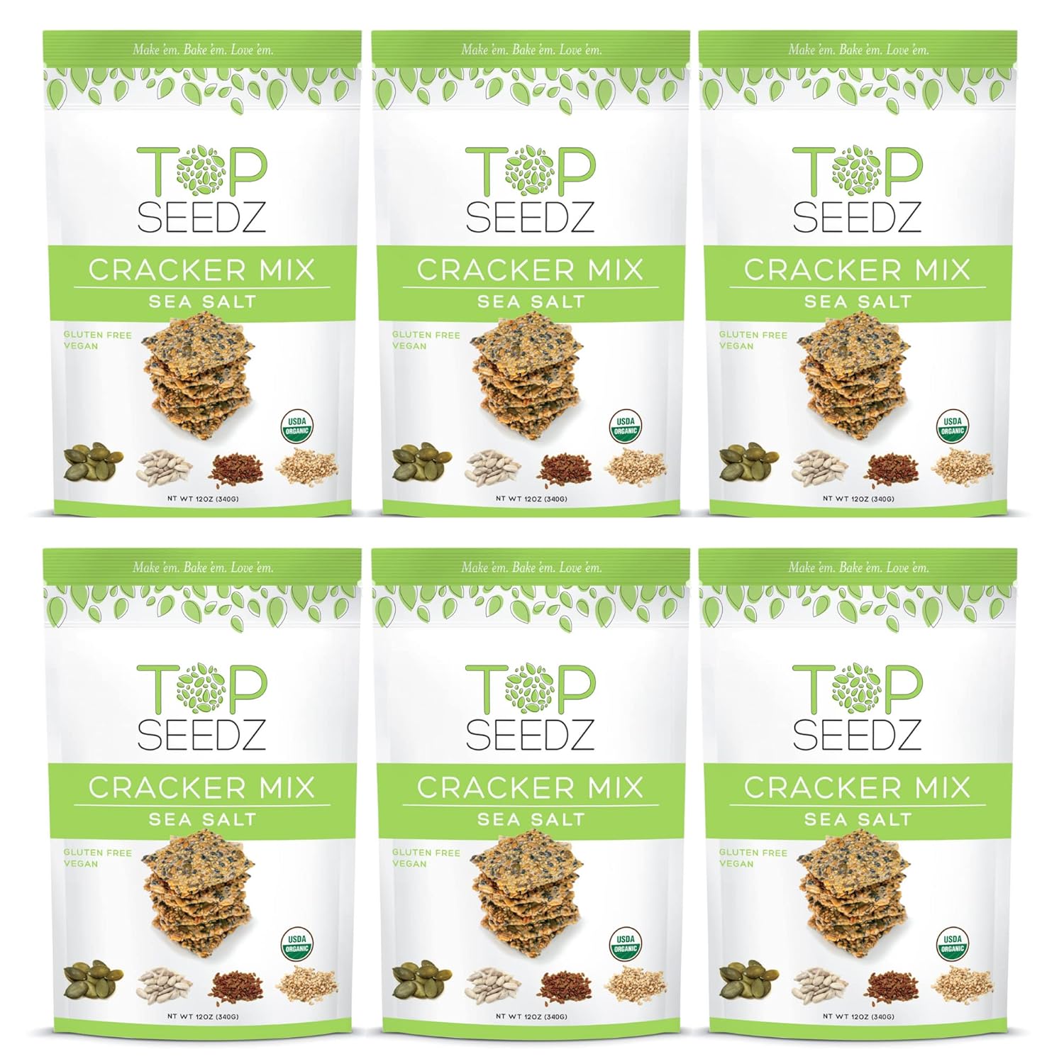 Top Seedz Organic Gluten Free Bake-at-Home Sea Salt Seed Crackers Mix 6-Pack 12-Ounces Healthy Vegan Crackers with Plant Based Protein Sunflower, Flax, Sesame and Pumpkin Seed Top Seedz Organic Gluten Free Bake-at-Home Sea Salt Seed Crackers Mix | 6-Pack | 12-Ounces | Healthy Vegan Crackers with Plant Based Protein | Sunflower, Flax, Sesame and Pumpkin Seed