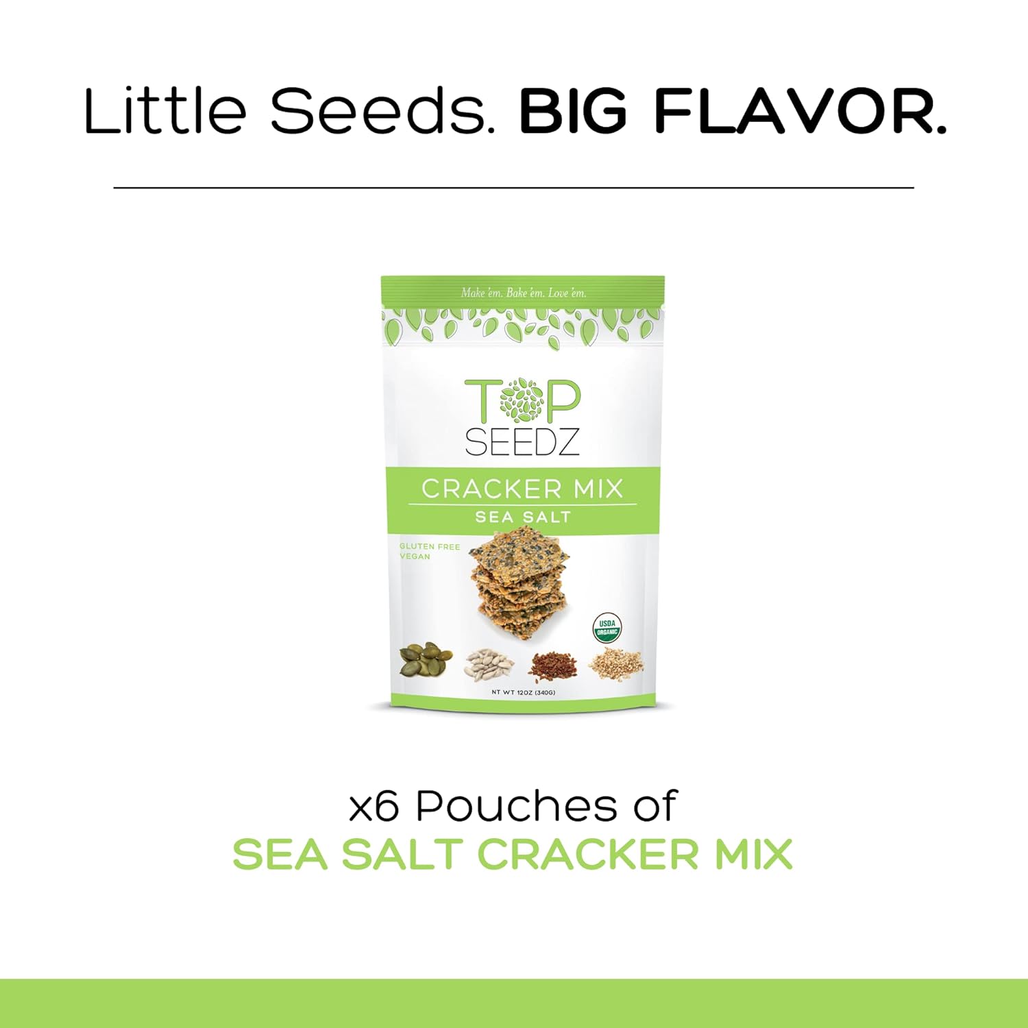 Top Seedz Organic Gluten Free Bake-at-Home Sea Salt Seed Crackers Mix 6-Pack 12-Ounces Healthy Vegan Crackers with Plant Based Protein Sunflower, Flax, Sesame and Pumpkin Seed`1