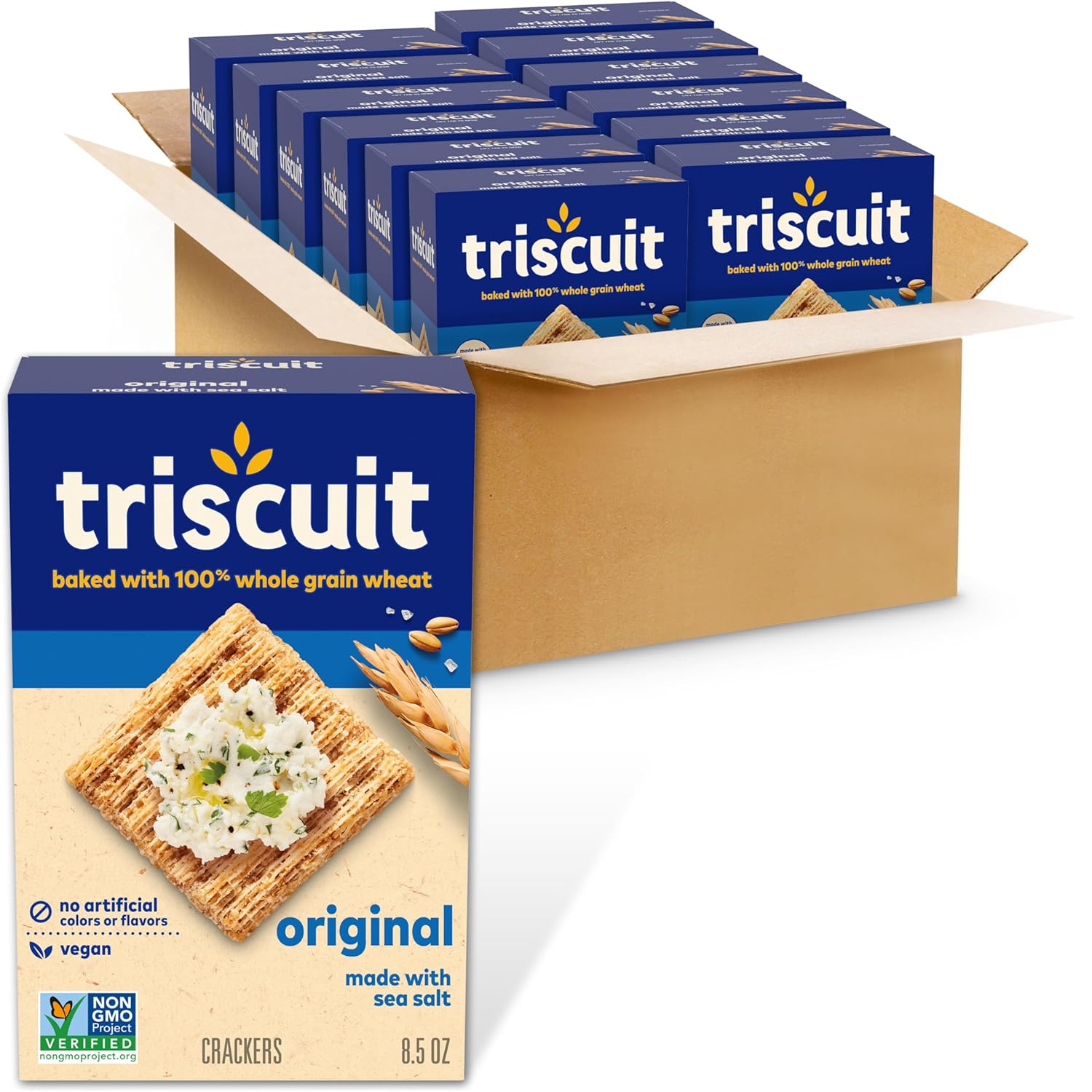 Triscuit Original Whole Grain Wheat Crackers, Vegan Crackers, 12 - 8.5 oz Boxes Triscuit Original Whole Grain Wheat Crackers, Vegan Crackers, 12 - 8.5 oz Boxes
