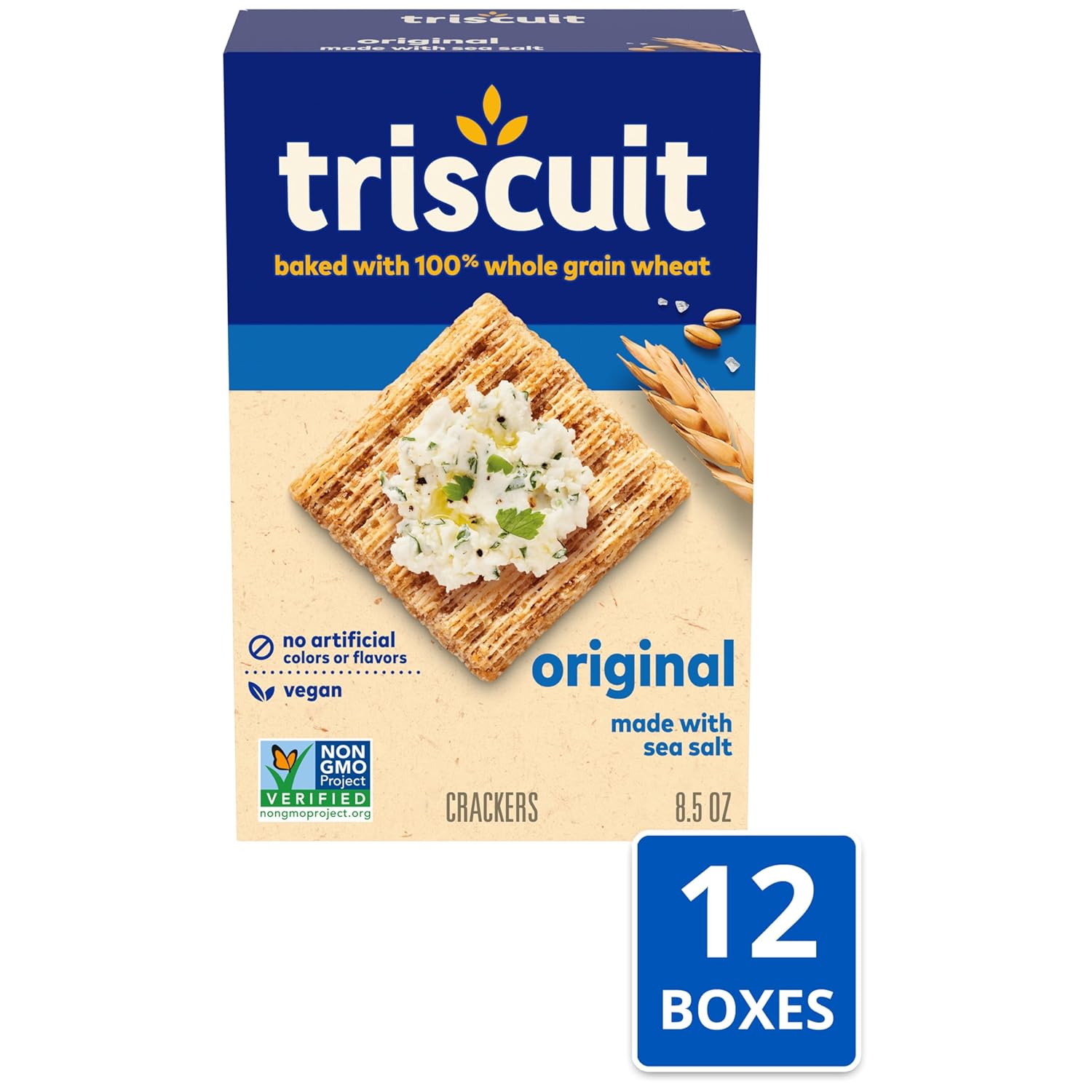 Triscuit Original Whole Grain Wheat Crackers, Vegan Crackers, 12 - 8.5 oz Boxes1