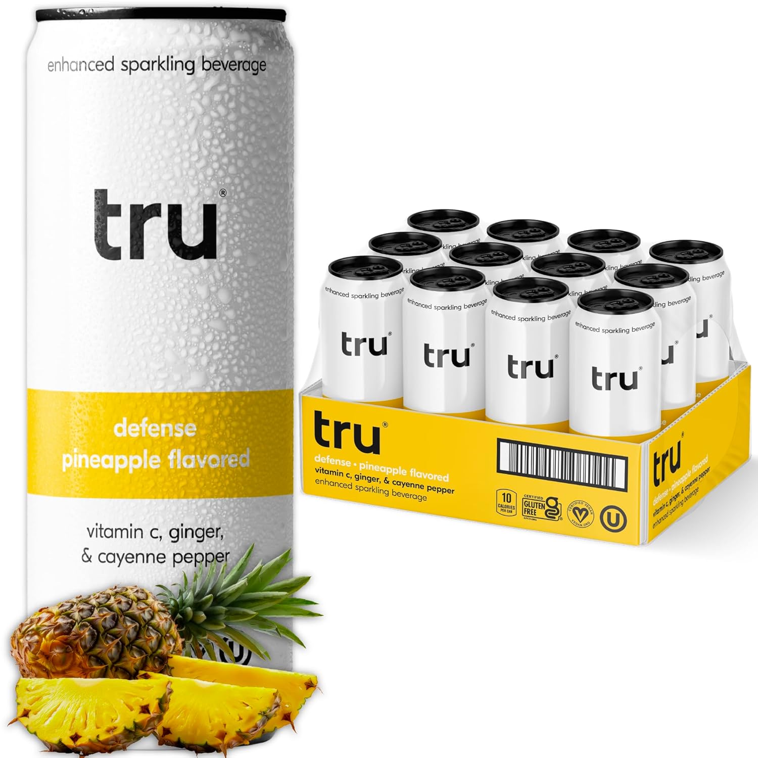 Tru Defend Seltzer, Immune Support Drinks with 100% Vitamin C, Pineapple Fruit Juice Flavored Sparkling Water, Caffeine Free, Kosher, Gluten Free, Vegan, Low Calories, No Sugar Added Beverages, 12oz (Pack of 12) Tru Defend Seltzer, Immune Support Drinks with 100% Vitamin C, Pineapple Fruit Juice Flavored Sparkling Water, Caffeine Free, Kosher, Gluten Free, Vegan, Low Calories, No Sugar Added Beverages, 12oz (Pack of 12)