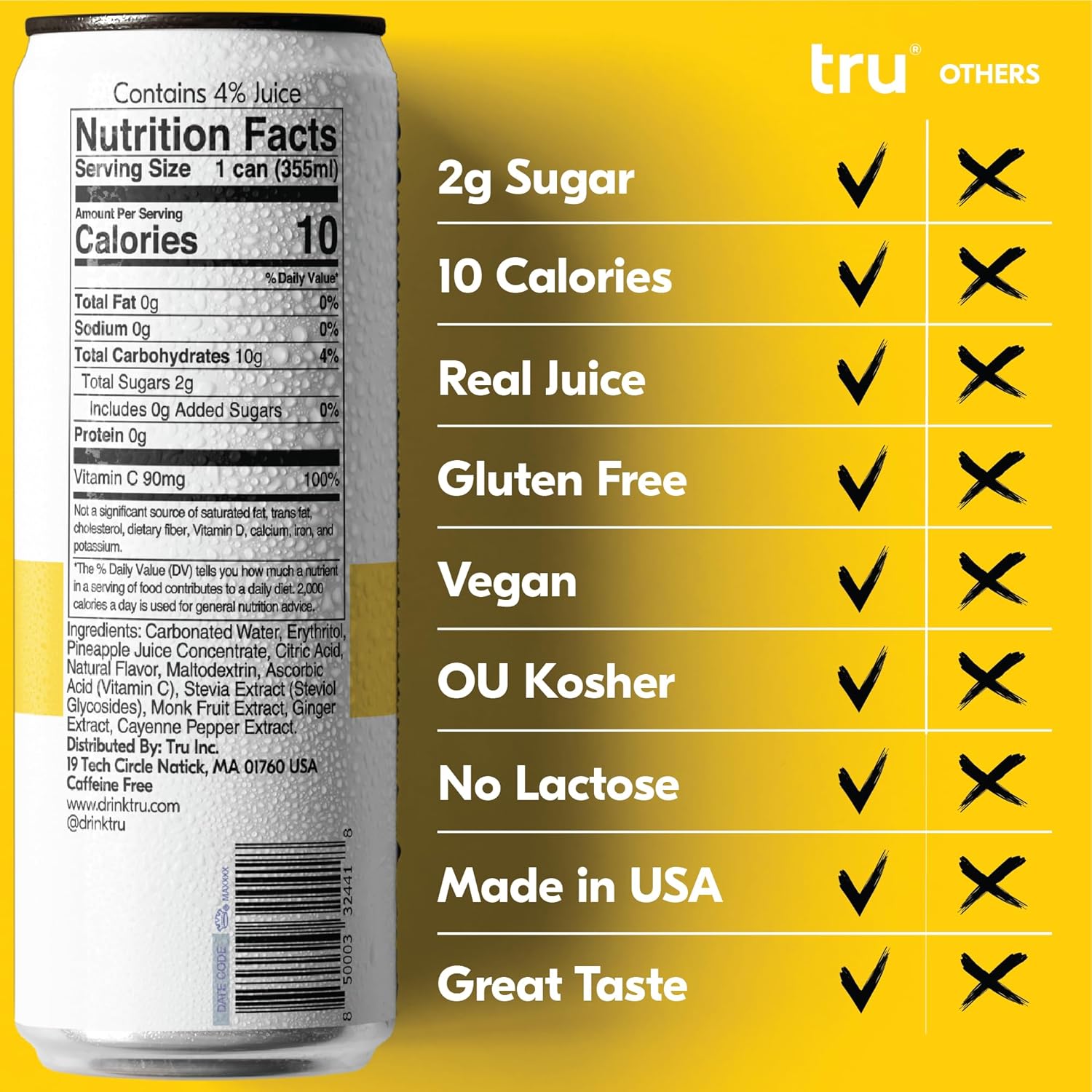 Tru Performance Seltzer, Variety Flavored Sparkling Water Made with Real Fruit Juice - Focus, Pre Workout, and Energy Drinks - Natural Caffeine, Kosher, GF, No Added Sugar Beverages, 12oz (Pack of 12)5