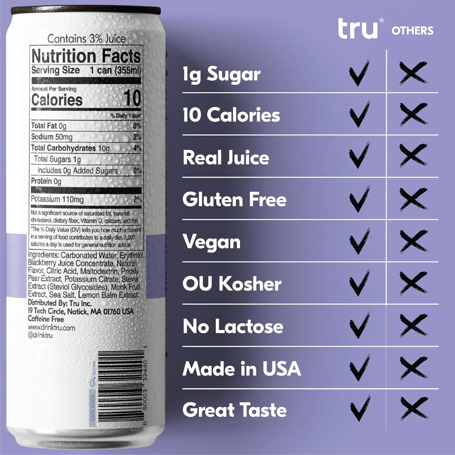 Tru Rescue Seltzer, Hydration Detox Drinks with Electrolytes, Blackberry Fruit Juice Flavored Sparkling Water, Caffeine Free, Kosher, 12oz (Pack of 12)2