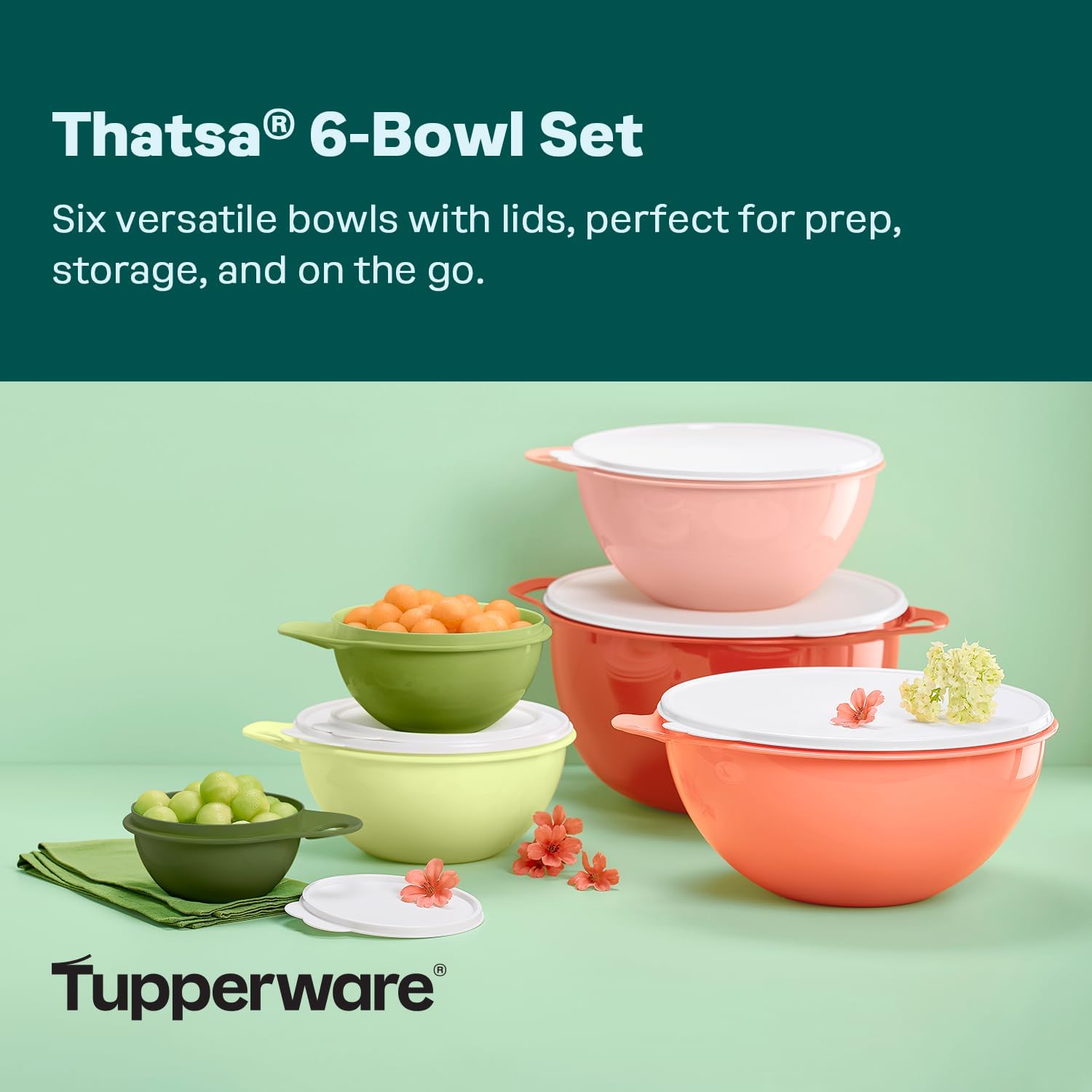Tupperware Thatsa Bowl Collection 6 Bowl Food Storage Container Set - Dishwasher Safe & BPA Free - (6 Bowls + 6 lids)1