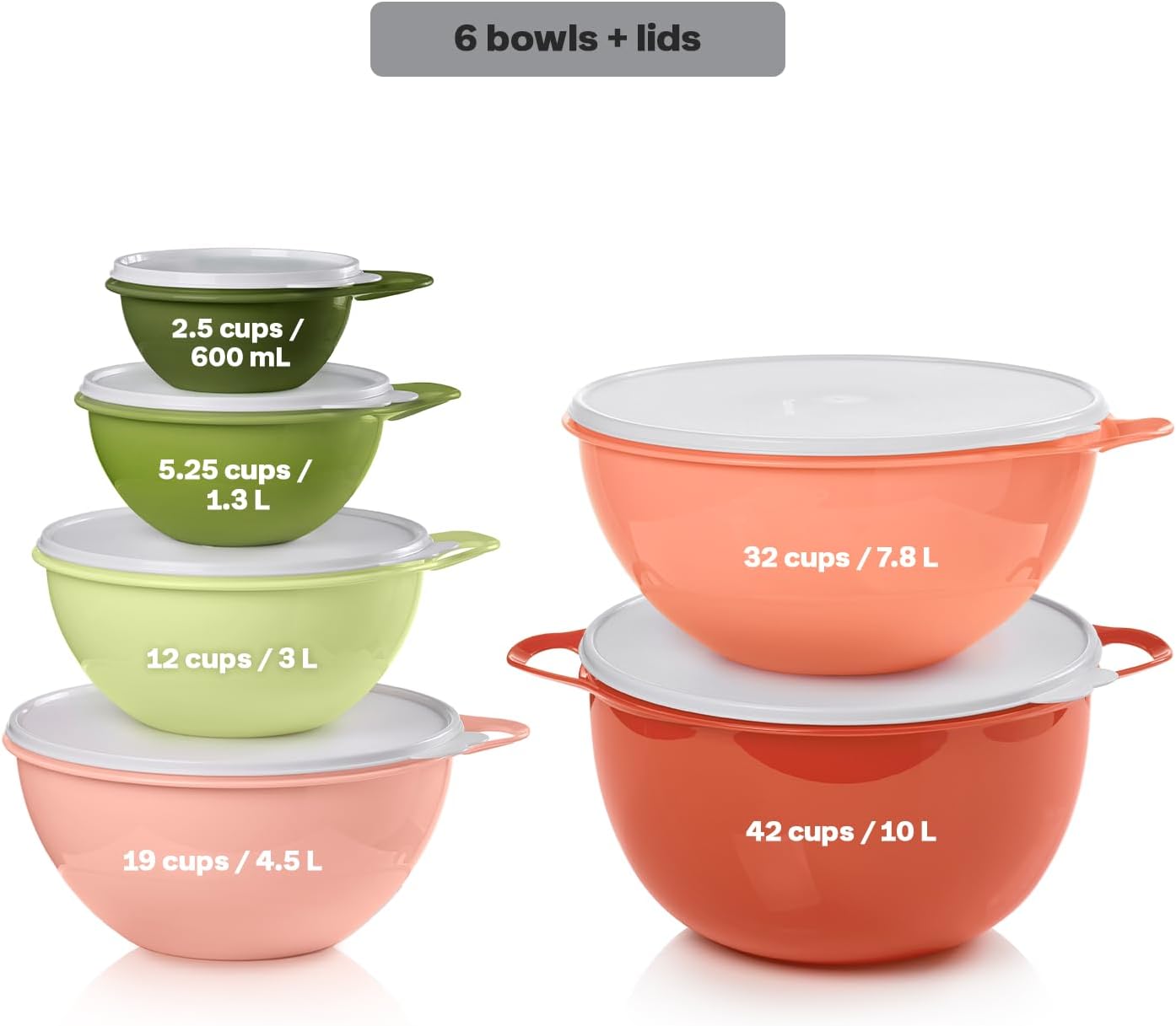 Tupperware Thatsa Bowl Collection 6 Bowl Food Storage Container Set - Dishwasher Safe & BPA Free - (6 Bowls + 6 lids)5