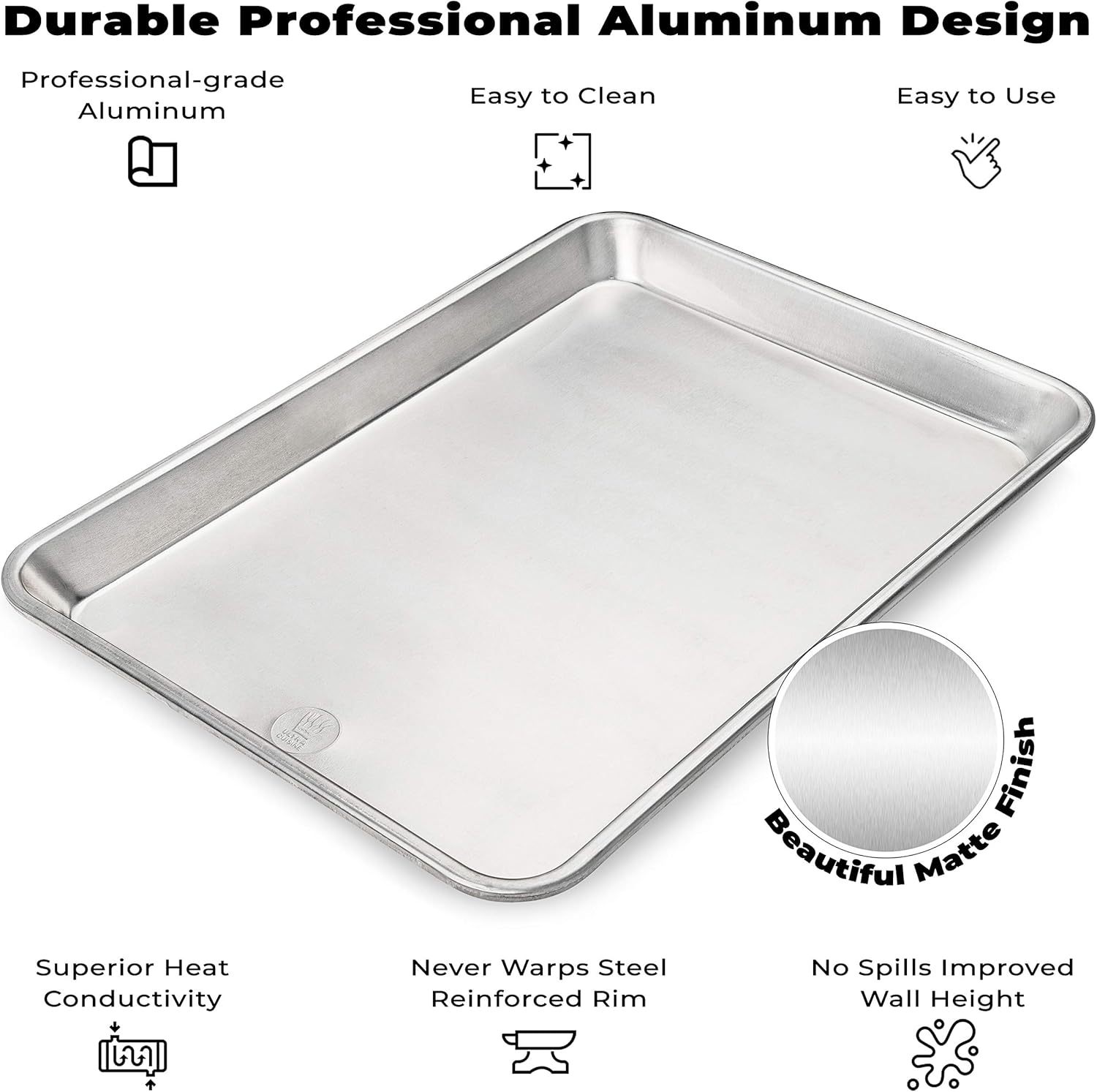Ultra Cuisine Aluminum Baking Sheet with Stainless Steel Cooling Rack Set – Half Sheet Size Pan 13 x 18 inch, Durable Rimmed Sides, Easy Clean, Commercial Quality for Cooking and Roasting3