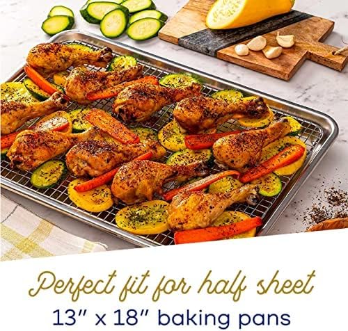 Ultra Cuisine Aluminum Baking Sheet with Stainless Steel Cooling Rack Set – Half Sheet Size Pan 13 x 18 inch, Durable Rimmed Sides, Easy Clean, Commercial Quality for Cooking and Roasting7