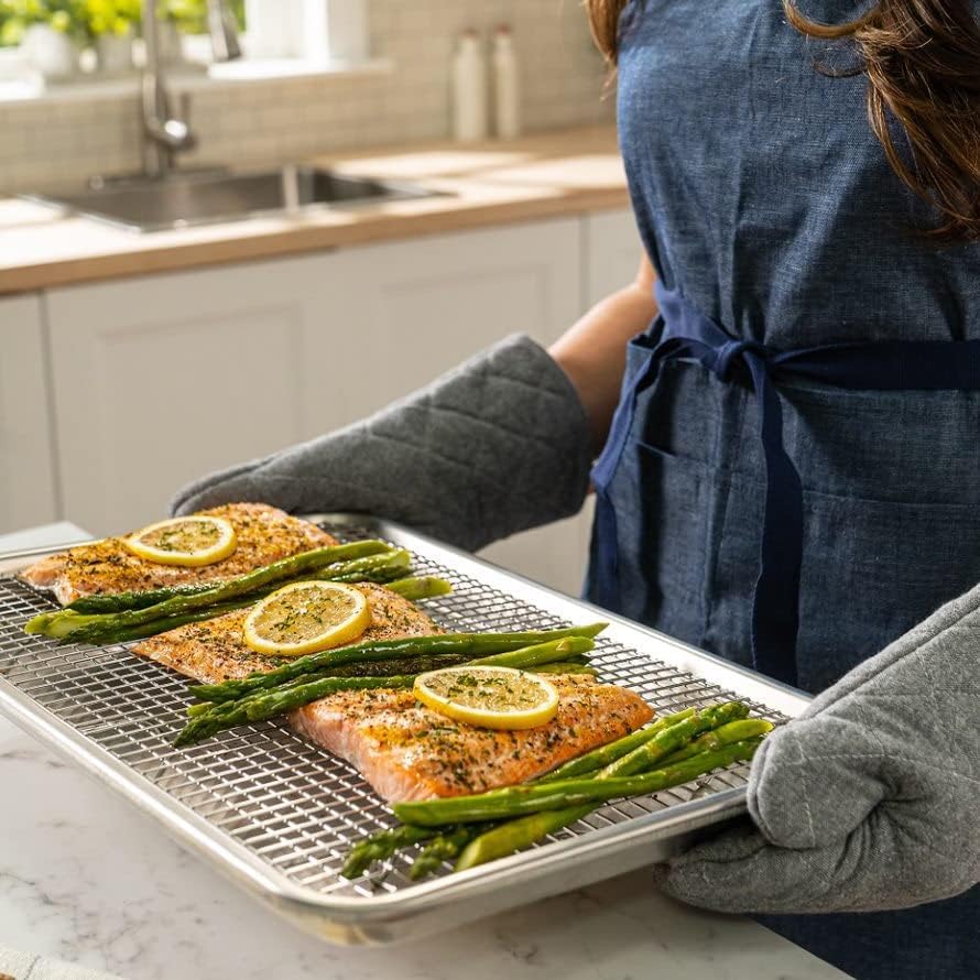 Ultra Cuisine Aluminum Baking Sheet with Stainless Steel Cooling Rack Set – Half Sheet Size Pan 13 x 18 inch, Durable Rimmed Sides, Easy Clean, Commercial Quality for Cooking and Roasting9