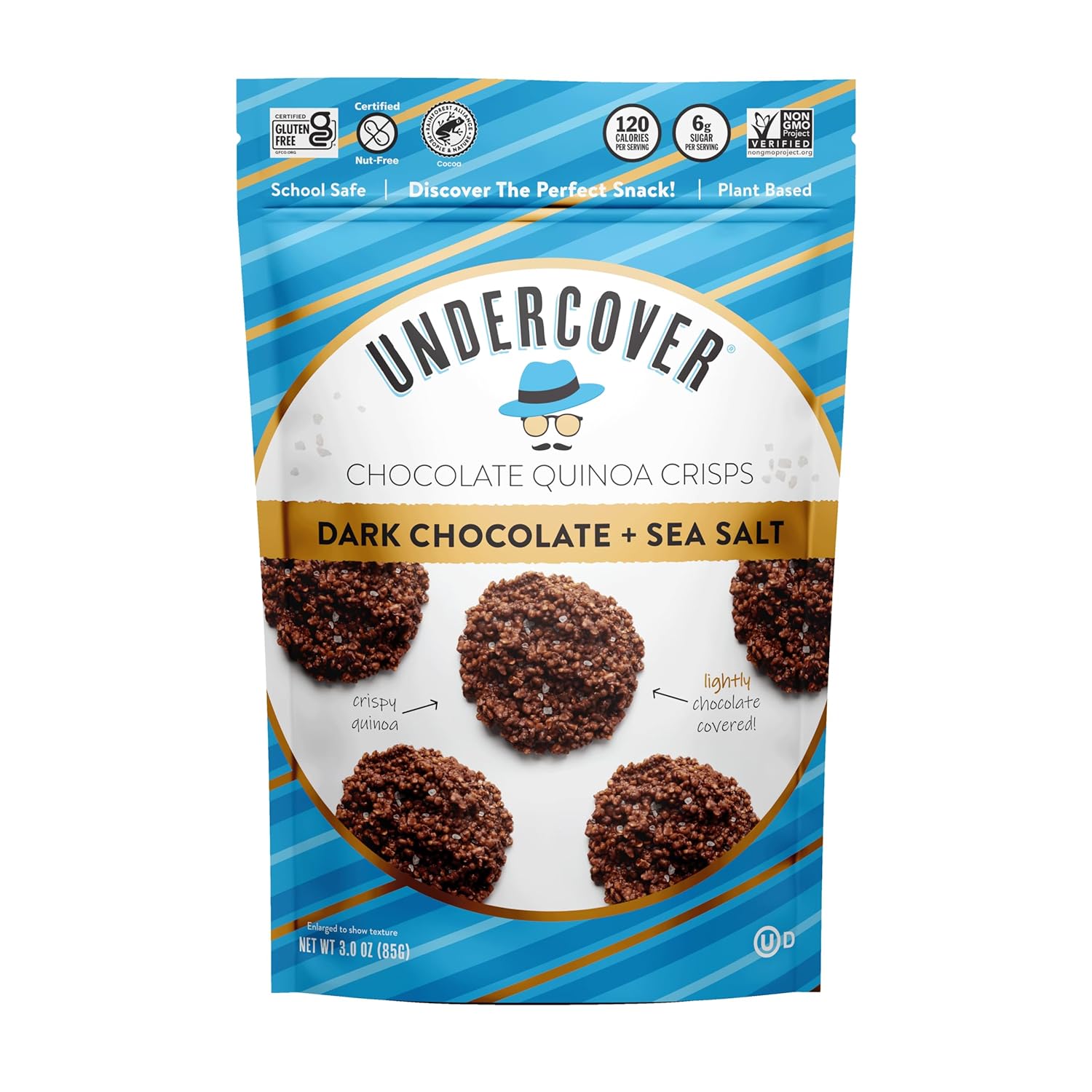 Undercover Chocolate Quinoa Crisps - Dark Chocolate + Sea Salt Quinoa Crisps 7-Pack, 3oz Bags of Mini Crisps Gluten Free, Nut-Free, Allergen Friendly, Kosher, Plant-Based1
