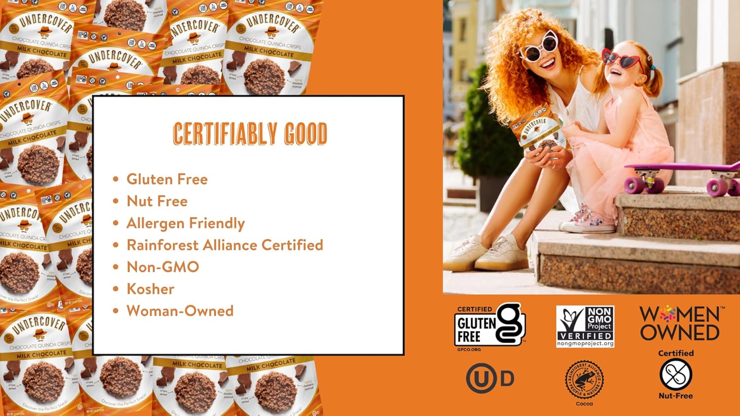 Undercover Chocolate Quinoa Crisps - Dark Chocolate + Sea Salt Quinoa Crisps 7-Pack, 3oz Bags of Mini Crisps Gluten Free, Nut-Free, Allergen Friendly, Kosher, Plant-Based6