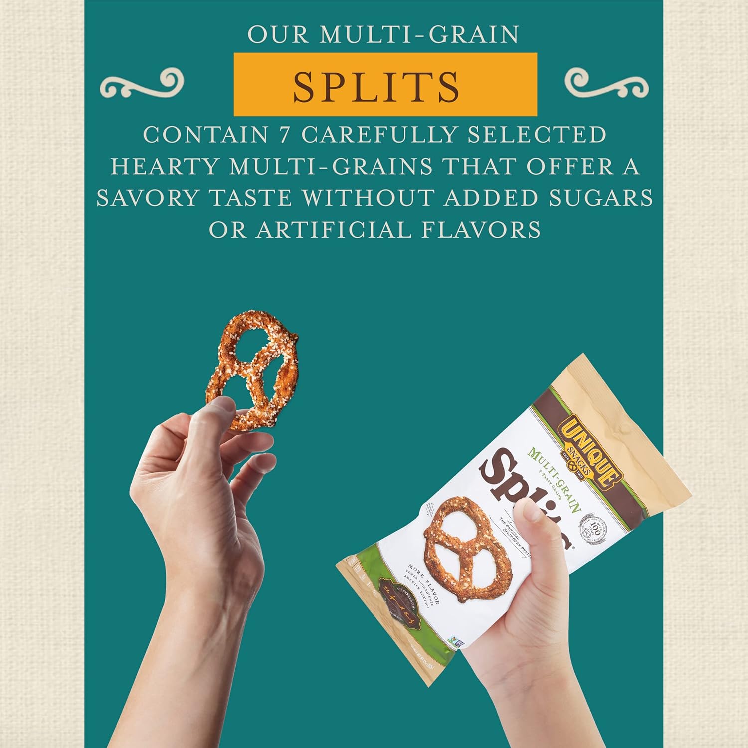 Unique Snacks Multi-Grain Splits Pretzel, Delicious Homestyle Baked Snack Bag, Vegan, OU Kosher, and Non-GMO Food, No Artificial Flavor, 11 Oz. Bag, Pack of 129
