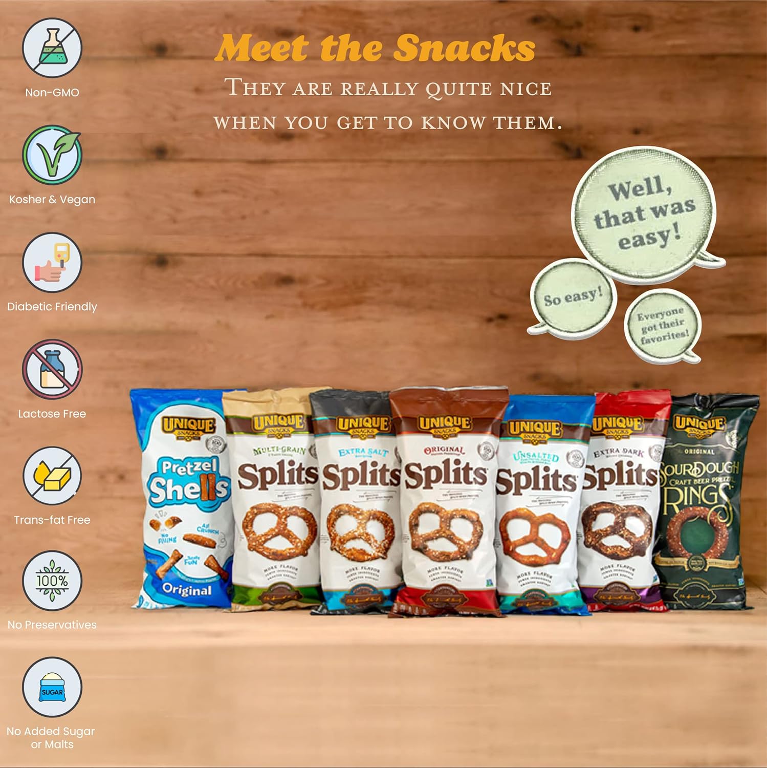 Unique Snacks Sprouted Pretzel Shells, Delicious Homestyle Baked Snack Bag, Vegan, OU Kosher, and Non-GMO Food, No Artificial Flavor, 8 Oz. Bag, Pack of 125
