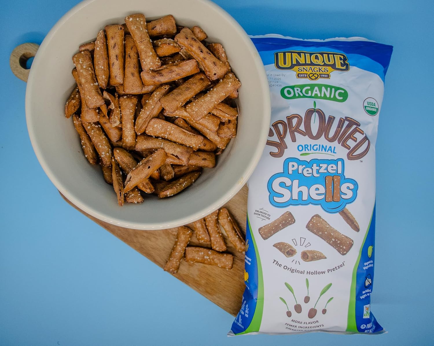 Unique Snacks Sprouted Pretzel Shells, Delicious Homestyle Baked Snack Bag, Vegan, OU Kosher, and Non-GMO Food, No Artificial Flavor, 8 Oz. Bag, Pack of 128