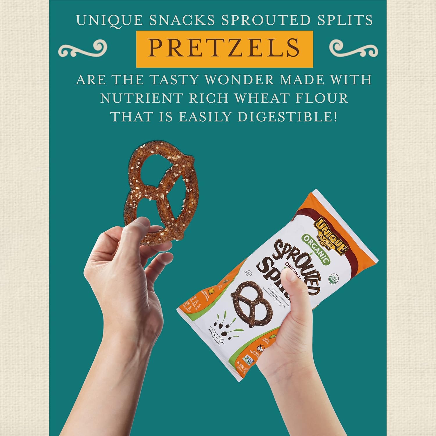 Unique Snacks Sprouted Splits Pretzels, Sprouted Pretzels, Delicious Homestyle Baked Snack Bag, OU Kosher, and Non-GMO Food, No Artificial Flavor, 8 Oz. Bag, Pack of 127
