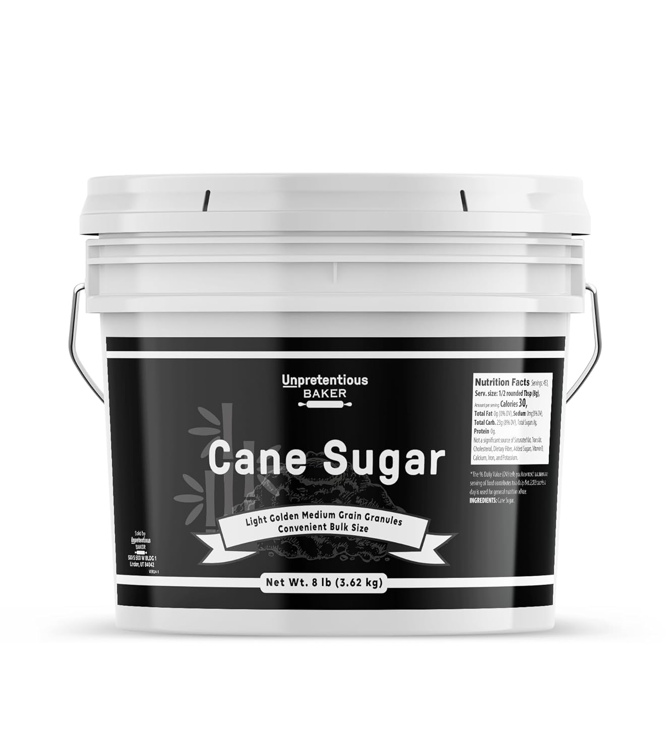 Unpretentious Cane Sugar, 1 Gallon Bucket, Kitchen Baking Staple, Granulated Unpretentious Cane Sugar, 1 Gallon Bucket, Kitchen Baking Staple, Granulated