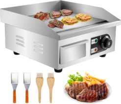 VEVOR 14" Commercial Electric Griddle,110V 1500W Electric Countertop Griddle Non-Stick Restaurant Teppanyaki flat top Grill Stainless Steel 122°F-572°F Adjustable Temperature Control