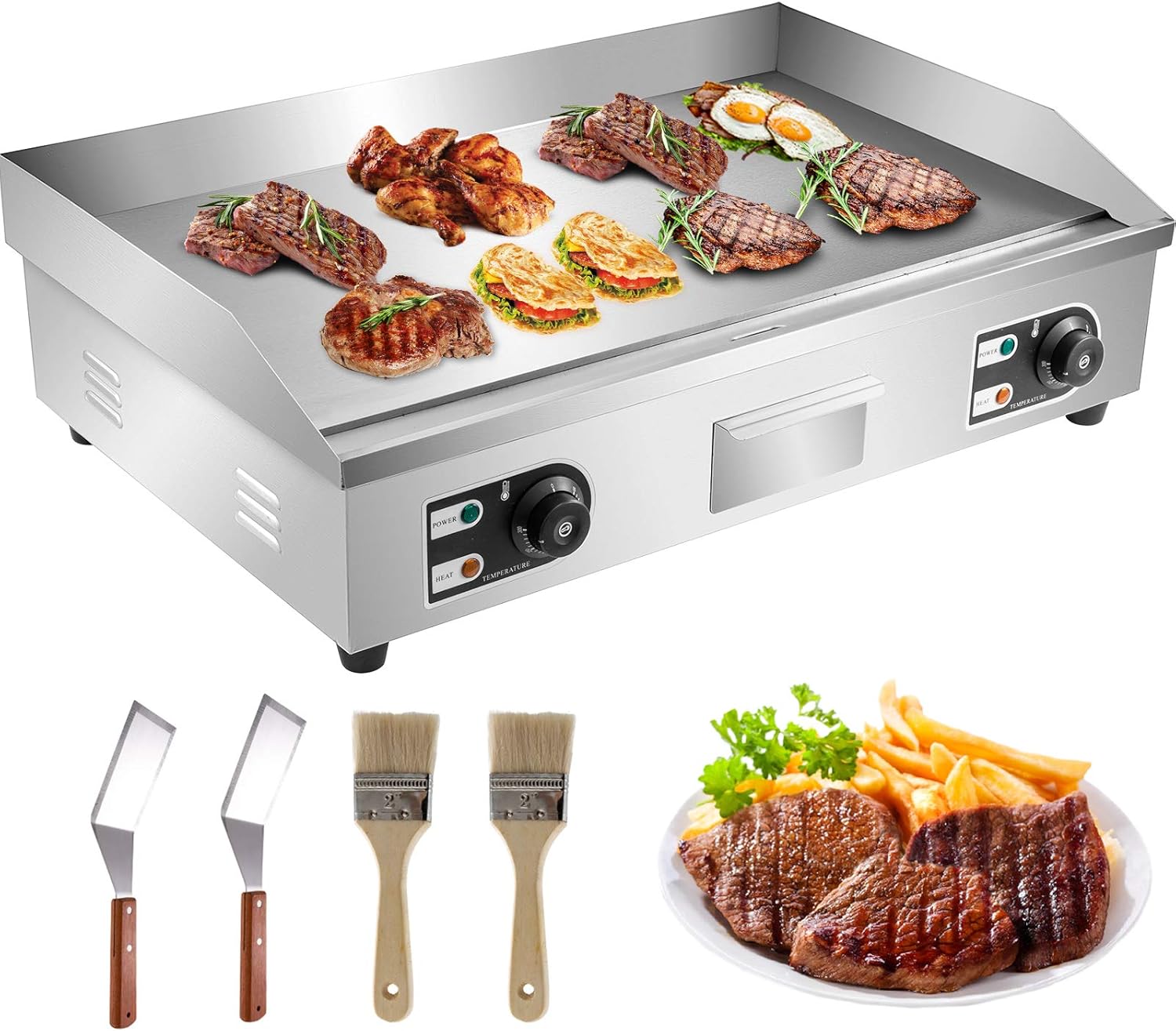 VEVOR 30 Commercial Electric Griddle 3000W Electric Countertop Griddle Non-Stick Restaurant 110V Teppanyaki Flat Top Grill Stainless Steel Adjustable Temperature Control 122°F-572°F (NO PLUG) VEVOR 30" Commercial Electric Griddle 3000W Electric Countertop Griddle Non-Stick Restaurant 110V Teppanyaki Flat Top Grill Stainless Steel Adjustable Temperature Control 122°F-572°F (NO PLUG)