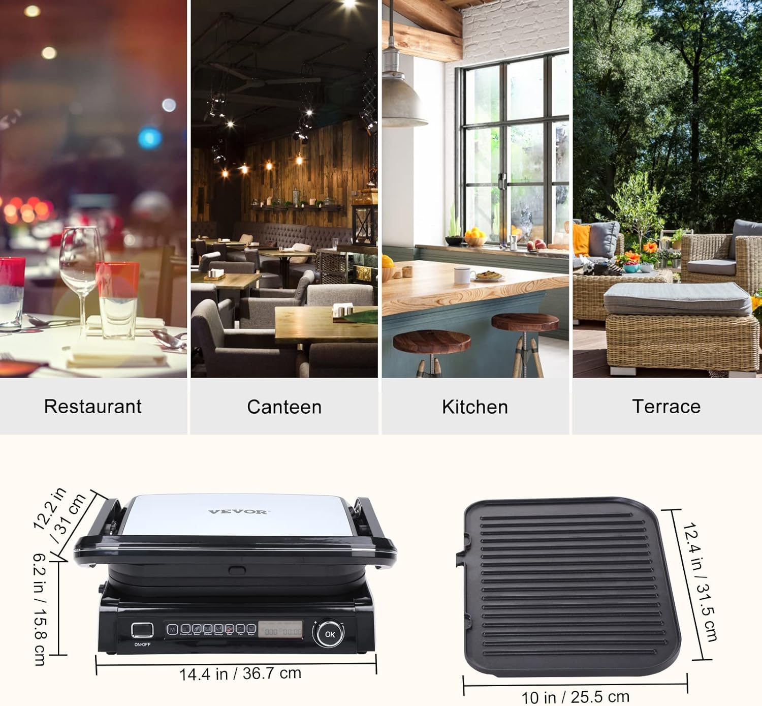VEVOR 7 IN 1 Electric Contact Grill,1800W Indoor Panini Press Griddle,Stainless Steel Teppanyaki Grill with Nonstick&Removable Iron Plate, 0-446℉ Adjustable Temp Control,LCD Display,110V-