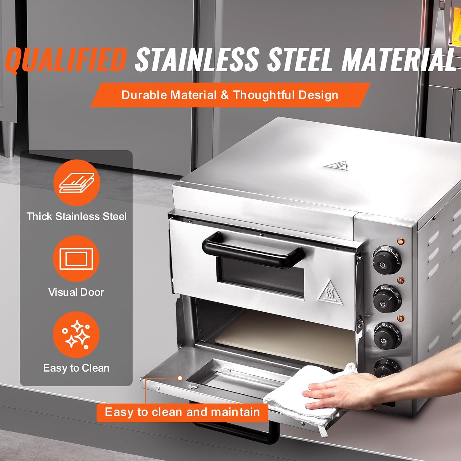 VEVOR Commercial Pizza Oven Countertop, 14 Double Deck Layer, Stainless Steel Electric Pizza Oven with Stone and Handle, Multipurpose Indoor Pizza Maker for Restaurant Home Pretzels Baked6