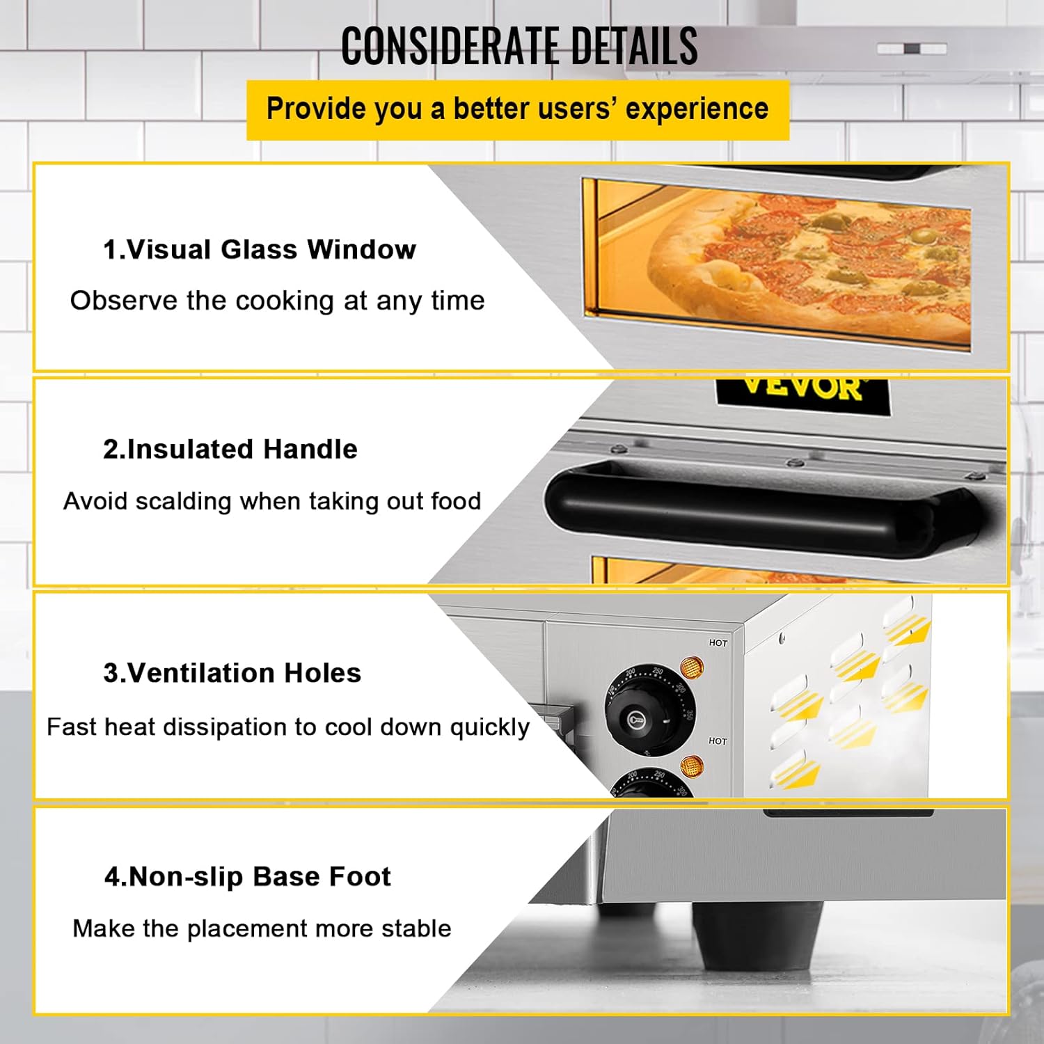 VEVOR Commercial Pizza Oven Countertop, 14 Single Deck Layer, 110V 1300W Stainless Steel Electric Pizza Oven with Stone and Shelf, Multipurpose Indoor Pizza Maker for Restaurant Home Pretzels Baked8