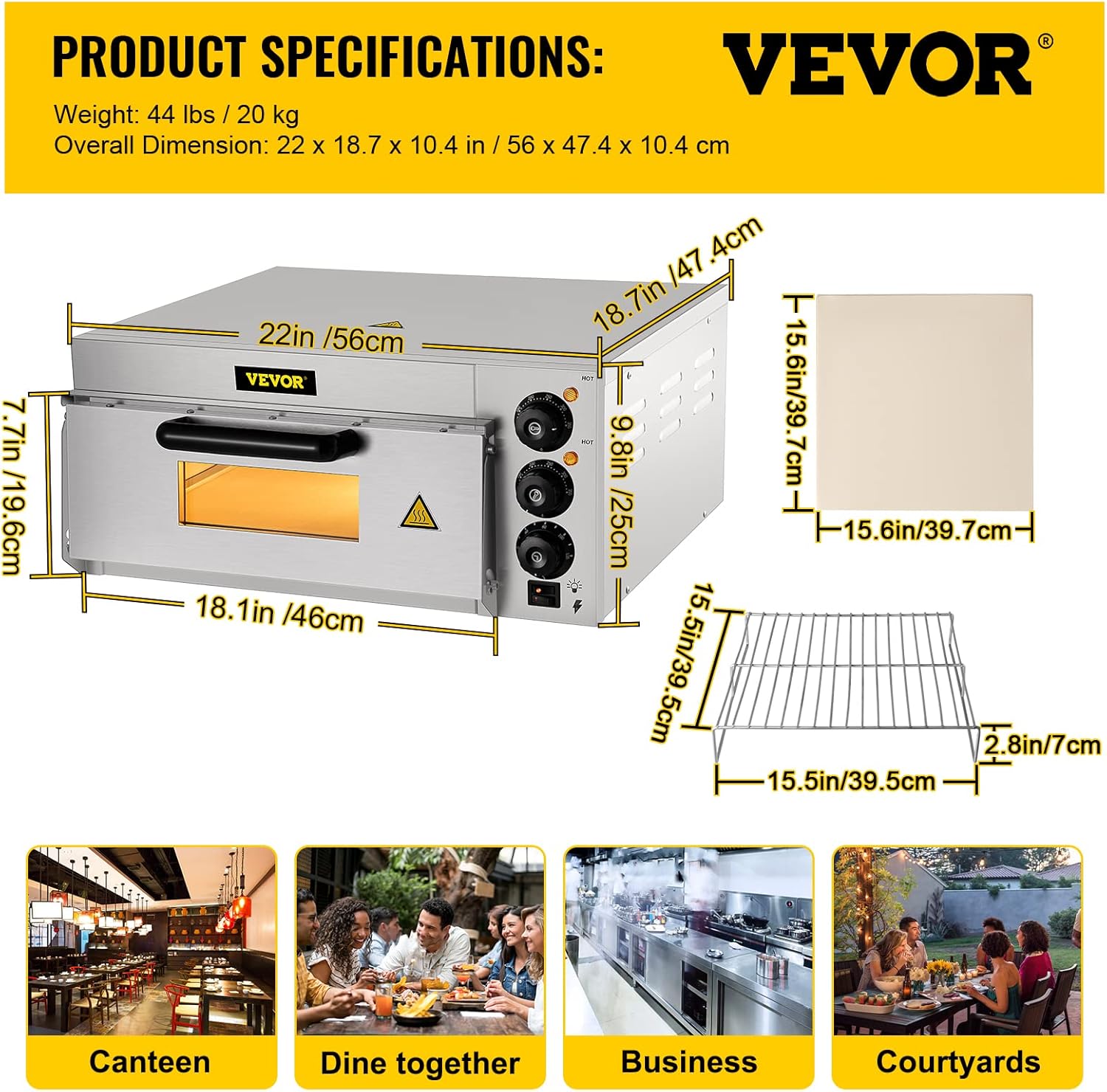 VEVOR Commercial Pizza Oven Countertop, 14 Single Deck Layer, 110V 1300W Stainless Steel Electric Pizza Oven with Stone and Shelf, Multipurpose Indoor Pizza Maker for Restaurant Home Pretzels Baked9