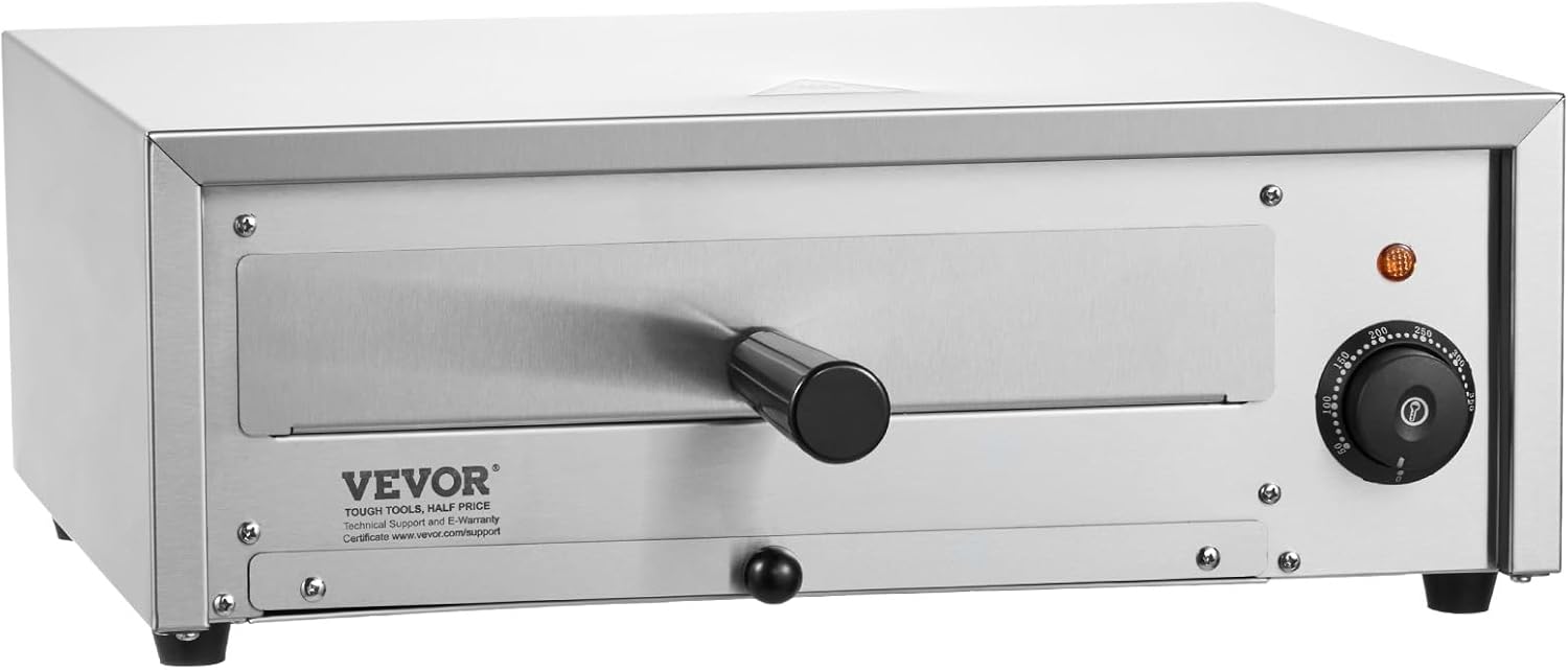 VEVOR Countertop Electric Pizza Oven, 12-inch, 1500W, 122-662℉ Temp Range, Stainless Steel Construction and Easy-to-Clean Crumb Tray, Suitable for Both Commercial and Home Use00