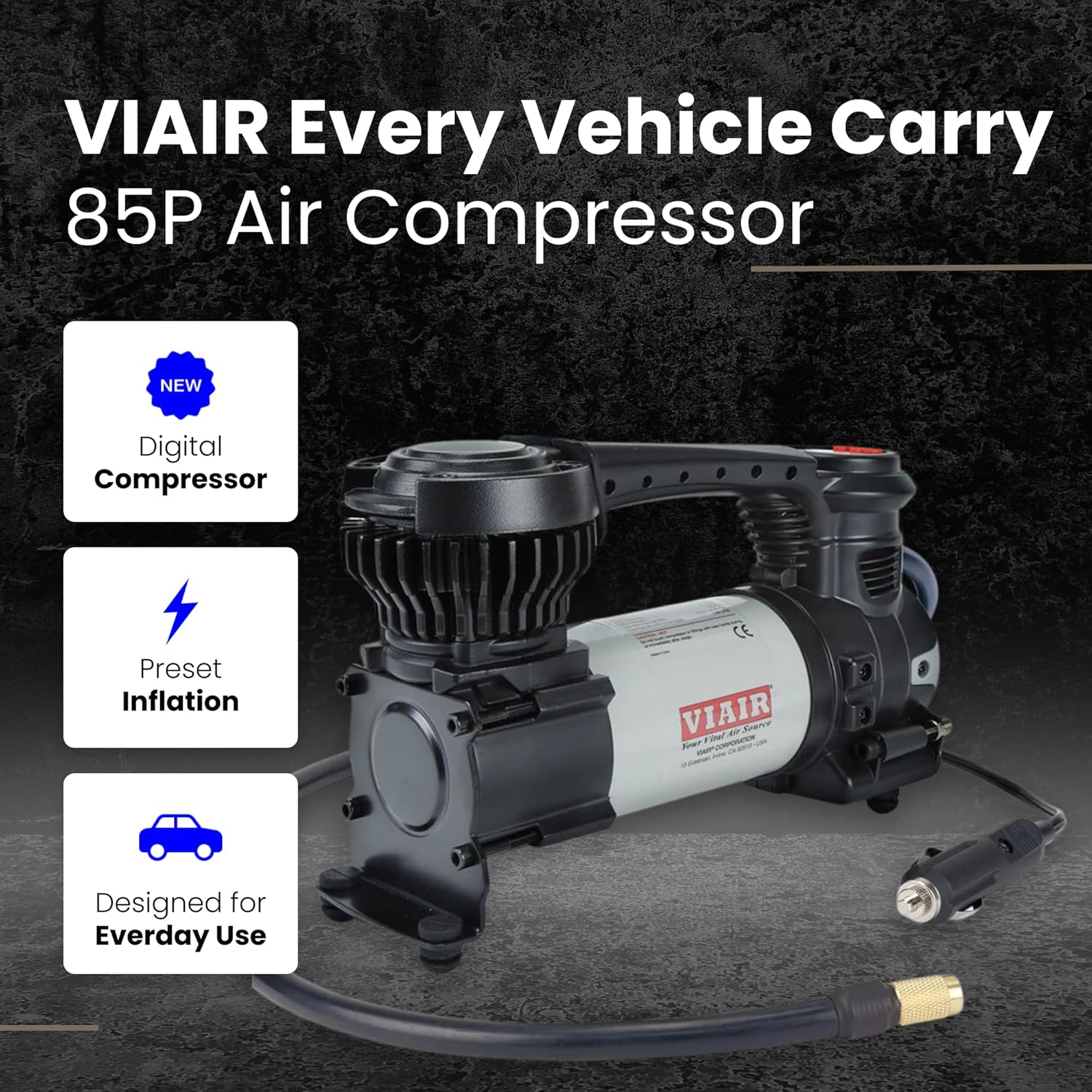VIAIR Digital EVC85P - Portable Air Compressor Tire Inflator for Car, SUV & Truck Preset Automatic Shut Off Feature 12V Road Tire Pump Air Compressor 60 PSI4