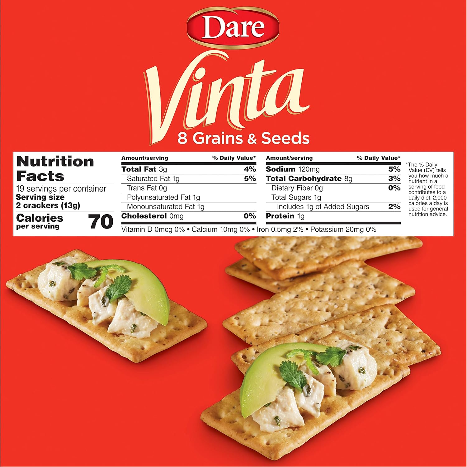 Vinta Crackers, Original – Delicious Bold Taste of 8 Grains and Seeds – No Artificial Flavors, No Cholesterol, Peanut Free - Delicious Plain or Topped, 8.8-ounce. (Pack of 12 )5