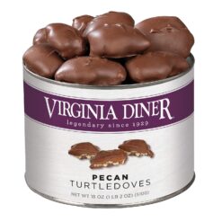 Virginia Diner Classic Pecan Turtledoves Gourmet Chocolate Caramel Pecans (18 Ounce Tin Pecan Turtledove 1.12 Pound Pack of 1) Chocolate Covered Pecans, Pecan Turtles Food Gifts
