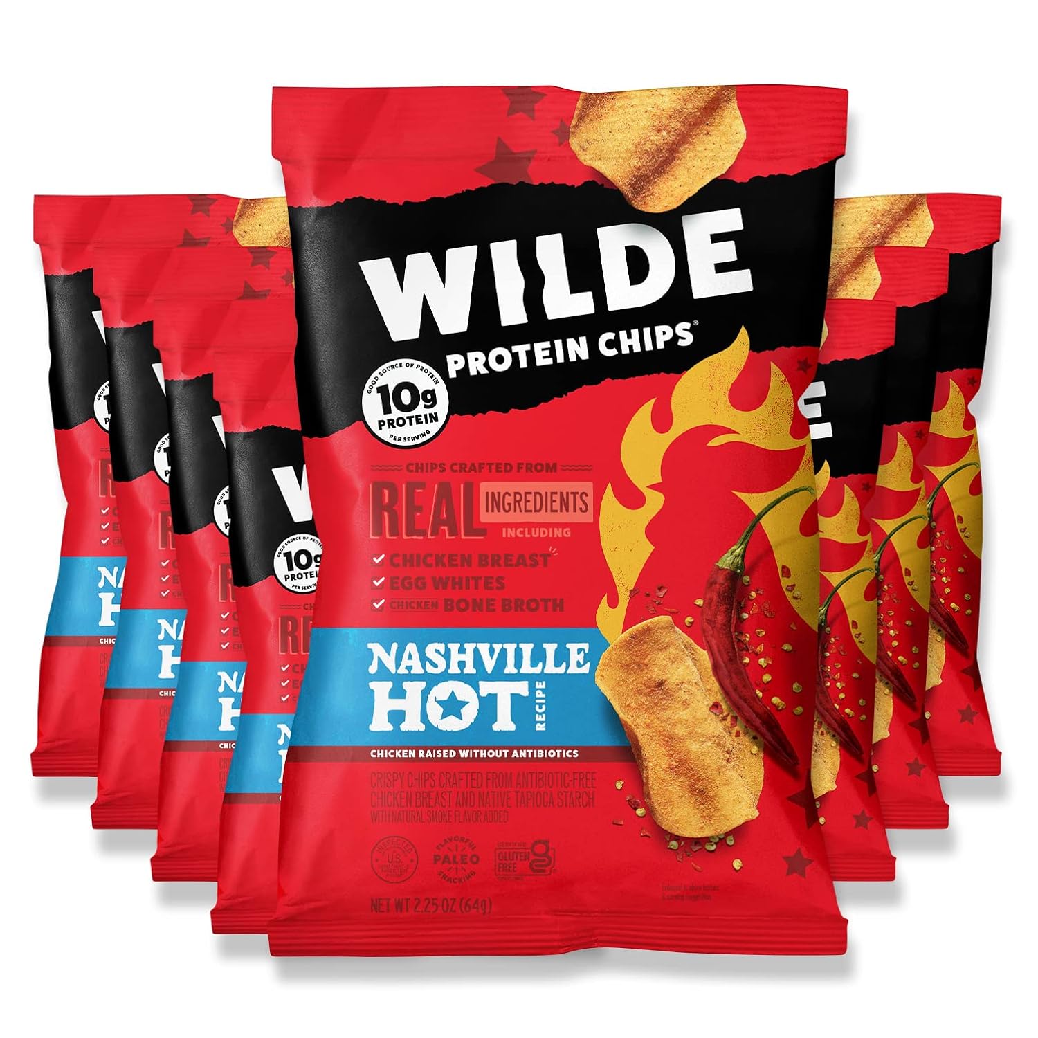 WILDE Nashville Hot Protein Chips, Thin and Crispy, High Protein, Keto friendly, Made with Real Ingredients, 2.25oz Bags (Pack of 8) WILDE Nashville Hot Protein Chips, Thin and Crispy, High Protein, Keto friendly, Made with Real Ingredients, 2.25oz Bags (Pack of 8)