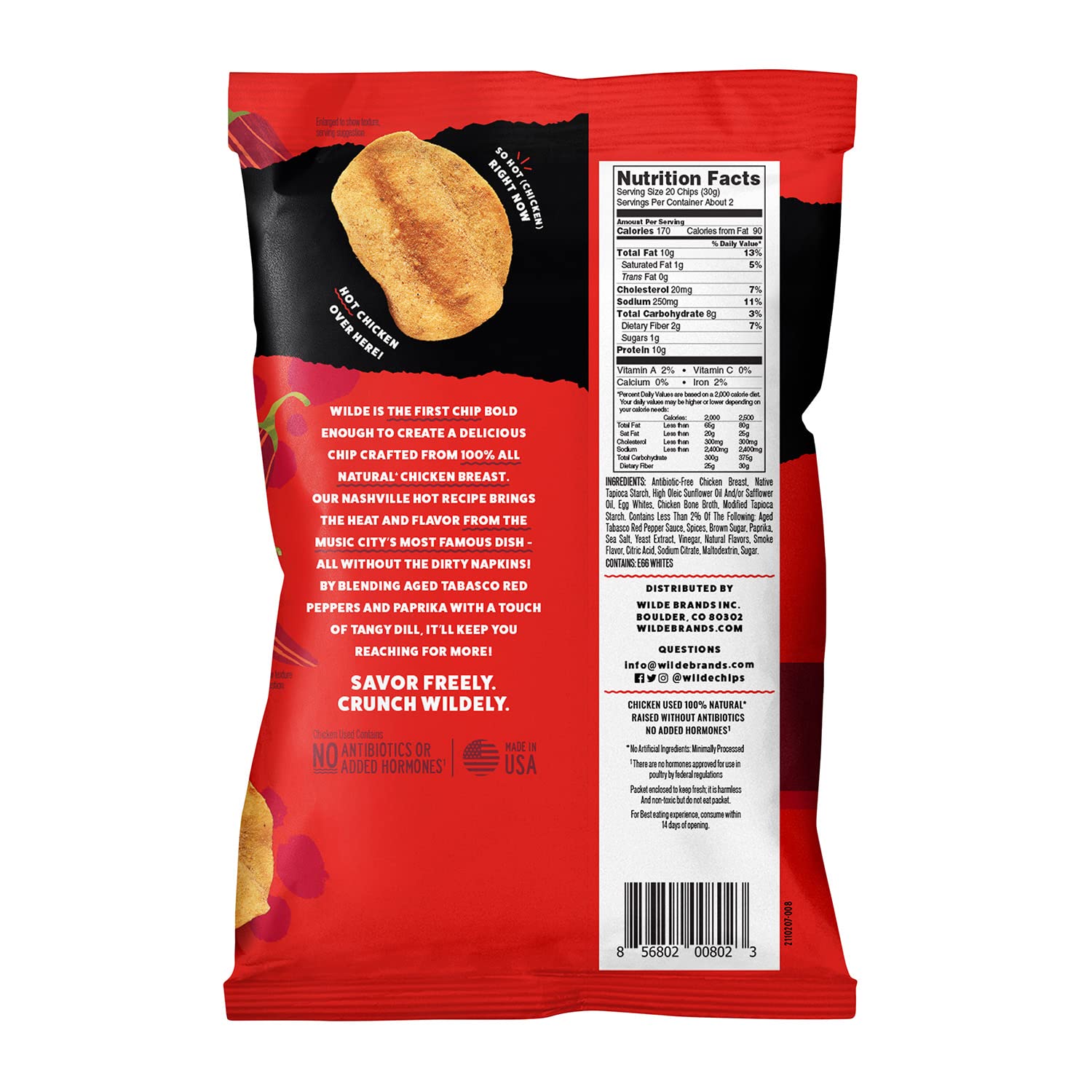 WILDE Nashville Hot Protein Chips, Thin and Crispy, High Protein, Keto friendly, Made with Real Ingredients, 2.25oz Bags (Pack of 8)1