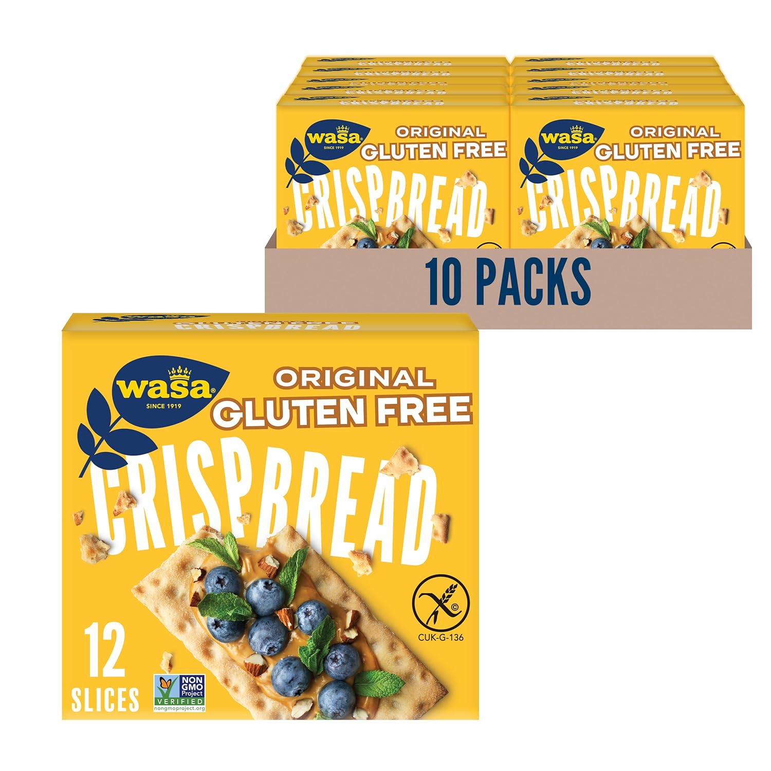 Wasa Gluten Free Original Crispbread, 5.4 oz (Pack of 10), Gluten Free Crackers, Non-GMO Ingredients Wasa Gluten Free Original Crispbread, 5.4 oz (Pack of 10), Gluten Free Crackers, Non-GMO Ingredients