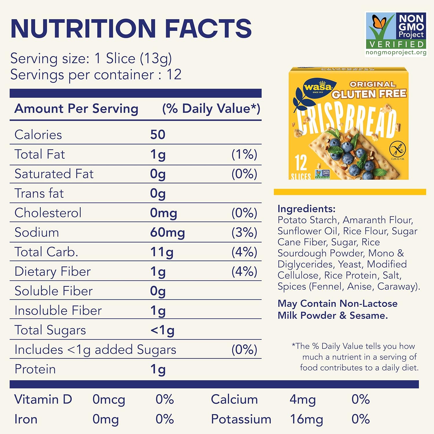 Wasa Gluten Free Original Crispbread, 5.4 oz (Pack of 10), Gluten Free Crackers, Non-GMO Ingredients67