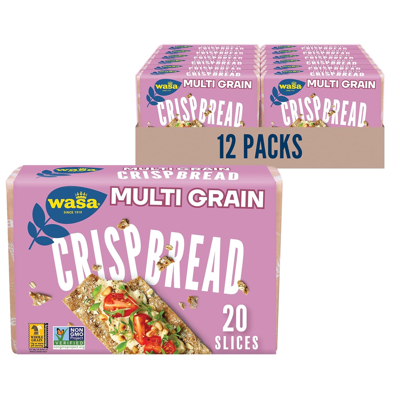 Wasa Multi Grain Crispbread, 9.7 oz (Pack of 12), Multigrain Crackers, Non-GMO Ingredients, Fat Free Wasa Multi Grain Crispbread, 9.7 oz (Pack of 12), Multigrain Crackers, Non-GMO Ingredients, Fat Free