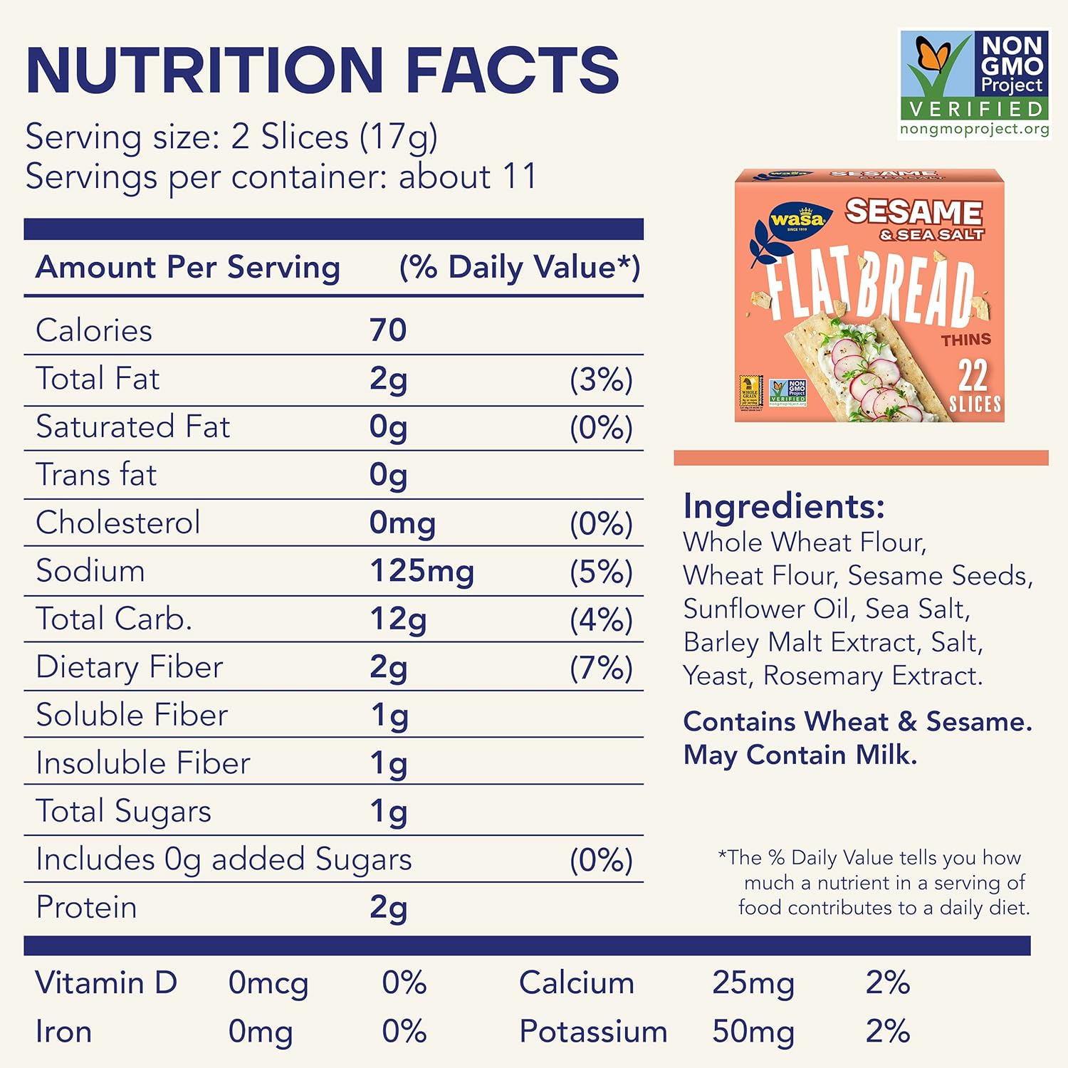 Wasa Sesame & Sea Salt Flatbread Thins, 6.7 oz (Pack of 10), Crackers, Non-GMO Ingredients9