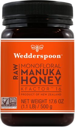 Wedderspoon Raw Premium Manuka Honey, KFactor 16, 17.6 Oz, Unpasteurized, Genuine New Zealand Honey, Traceable from Our Hives to Your Home