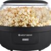 West Bend Stir Crazy Hot Oil Popcorn Popper, Popcorn Maker Machine with Large Serving Bowl Lid and Stirring Rod, 6 Qt, Black