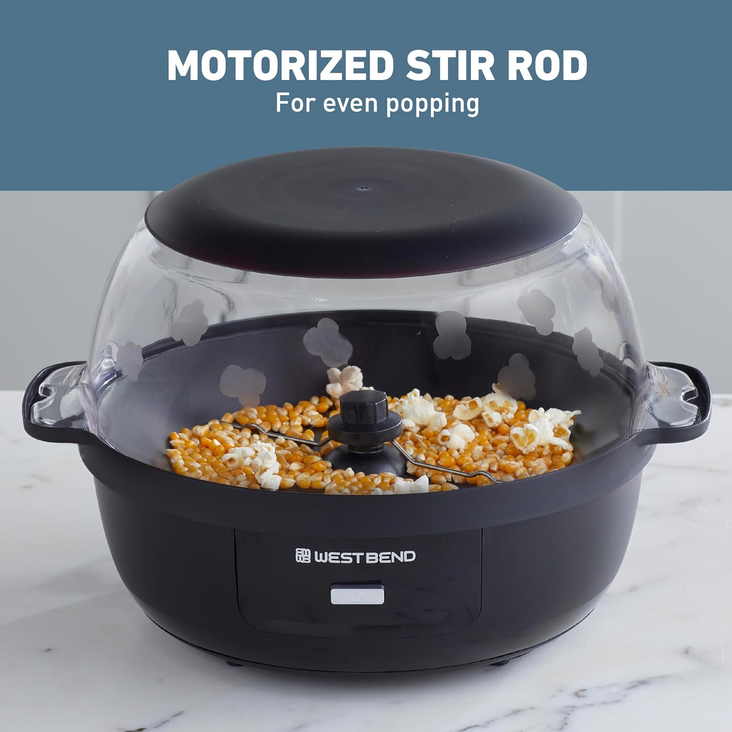 West Bend Stir Crazy Hot Oil Popcorn Popper, Popcorn Maker Machine with Large Serving Bowl Lid and Stirring Rod, 6 Qt, Black7