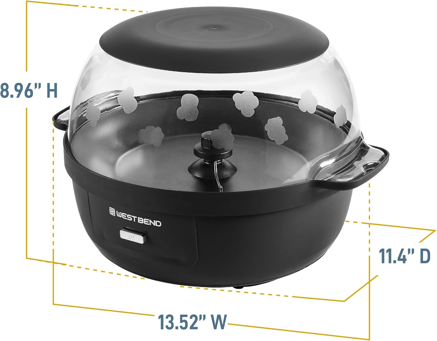 West Bend Stir Crazy Hot Oil Popcorn Popper, Popcorn Maker Machine with Large Serving Bowl Lid and Stirring Rod, 6 Qt, Black8