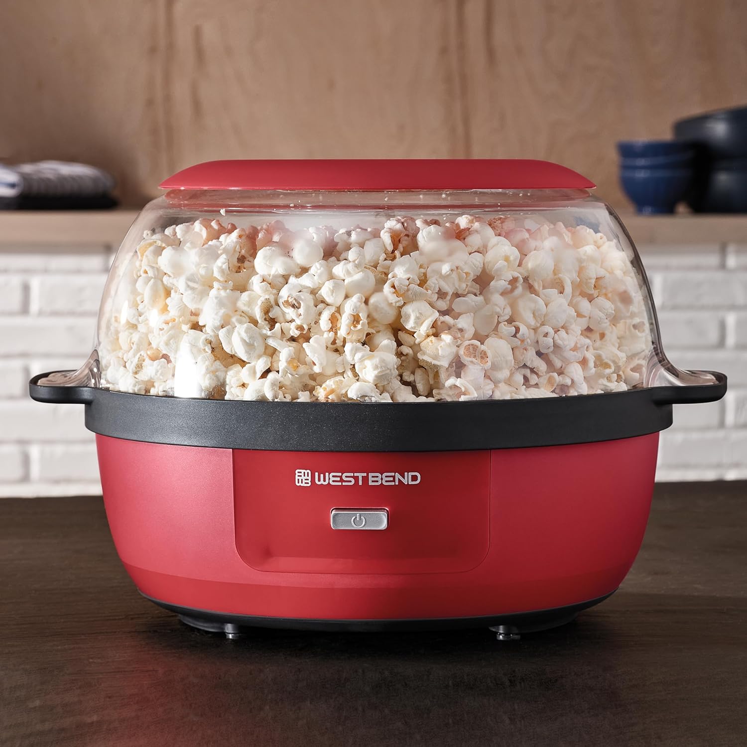 West Bend Stir Crazy Hot Oil Popcorn Popper, Popcorn Maker Machine with Large Serving Bowl Lid and Stirring Rod, 6 Qt, Red0