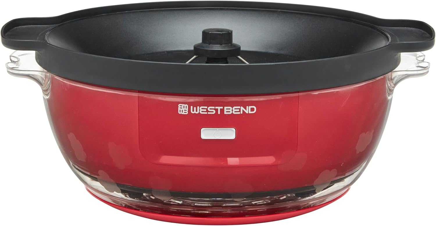 West Bend Stir Crazy Hot Oil Popcorn Popper, Popcorn Maker Machine with Large Serving Bowl Lid and Stirring Rod, 6 Qt, Red11