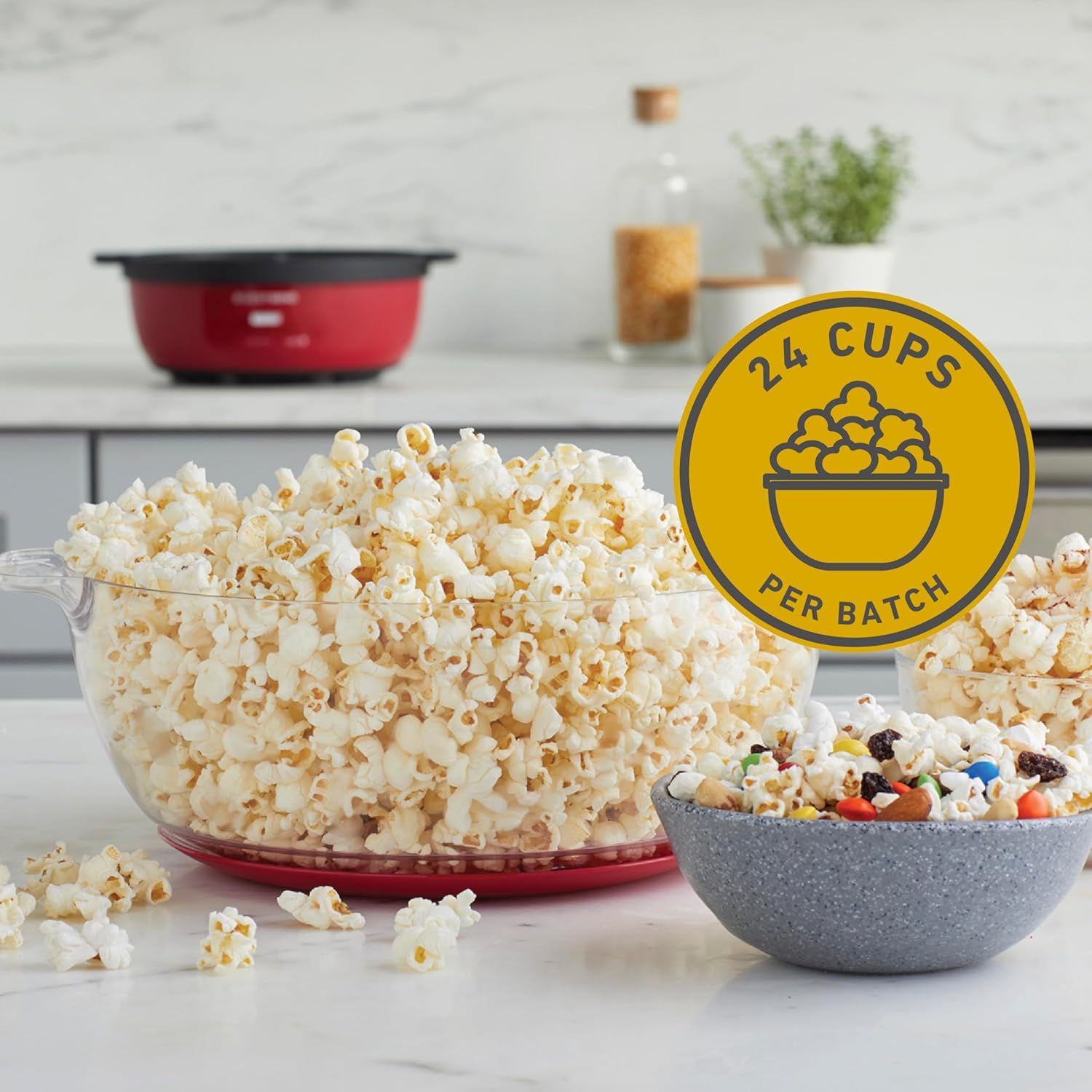 West Bend Stir Crazy Hot Oil Popcorn Popper, Popcorn Maker Machine with Large Serving Bowl Lid and Stirring Rod, 6 Qt, Red2