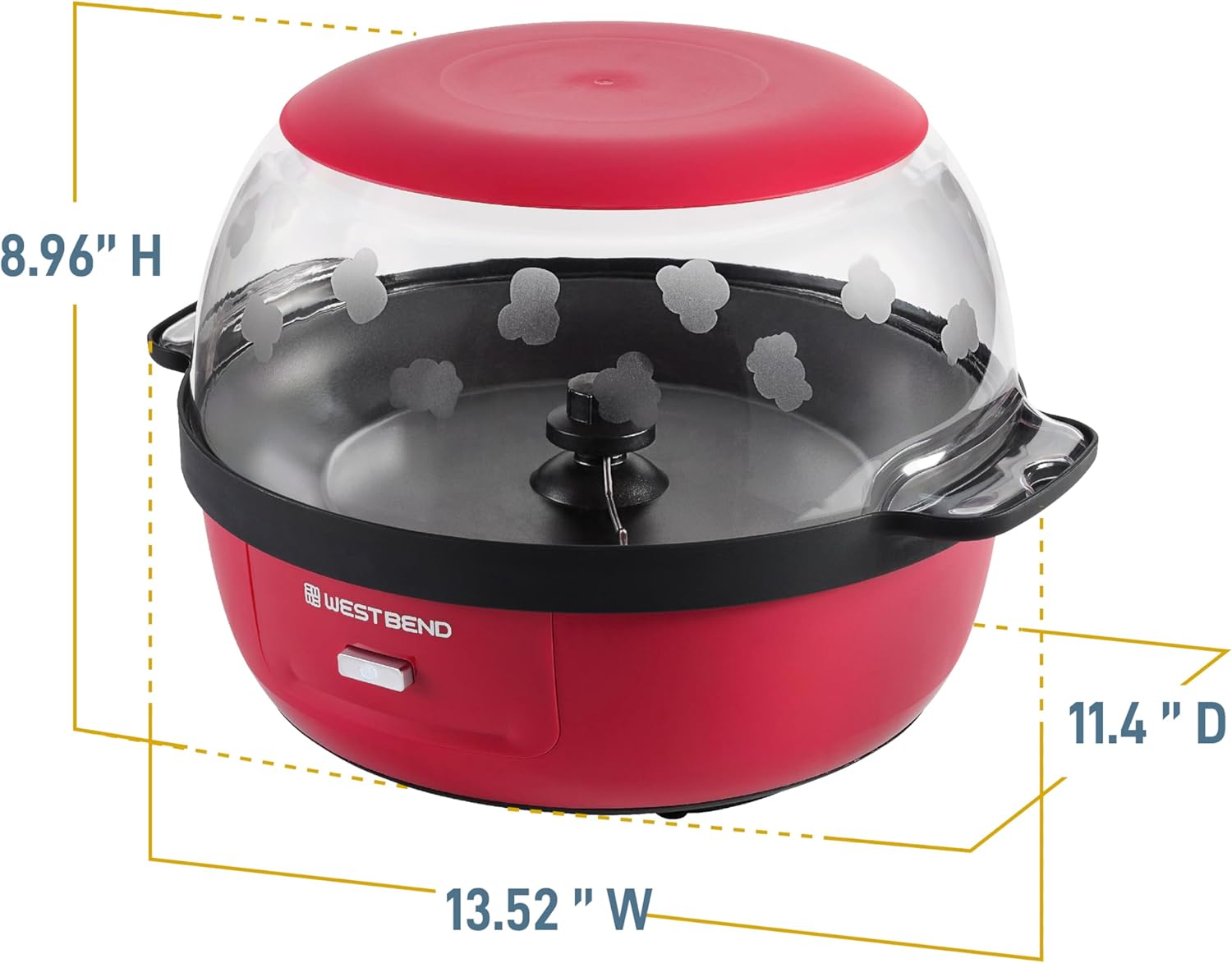 West Bend Stir Crazy Hot Oil Popcorn Popper, Popcorn Maker Machine with Large Serving Bowl Lid and Stirring Rod, 6 Qt, Red8